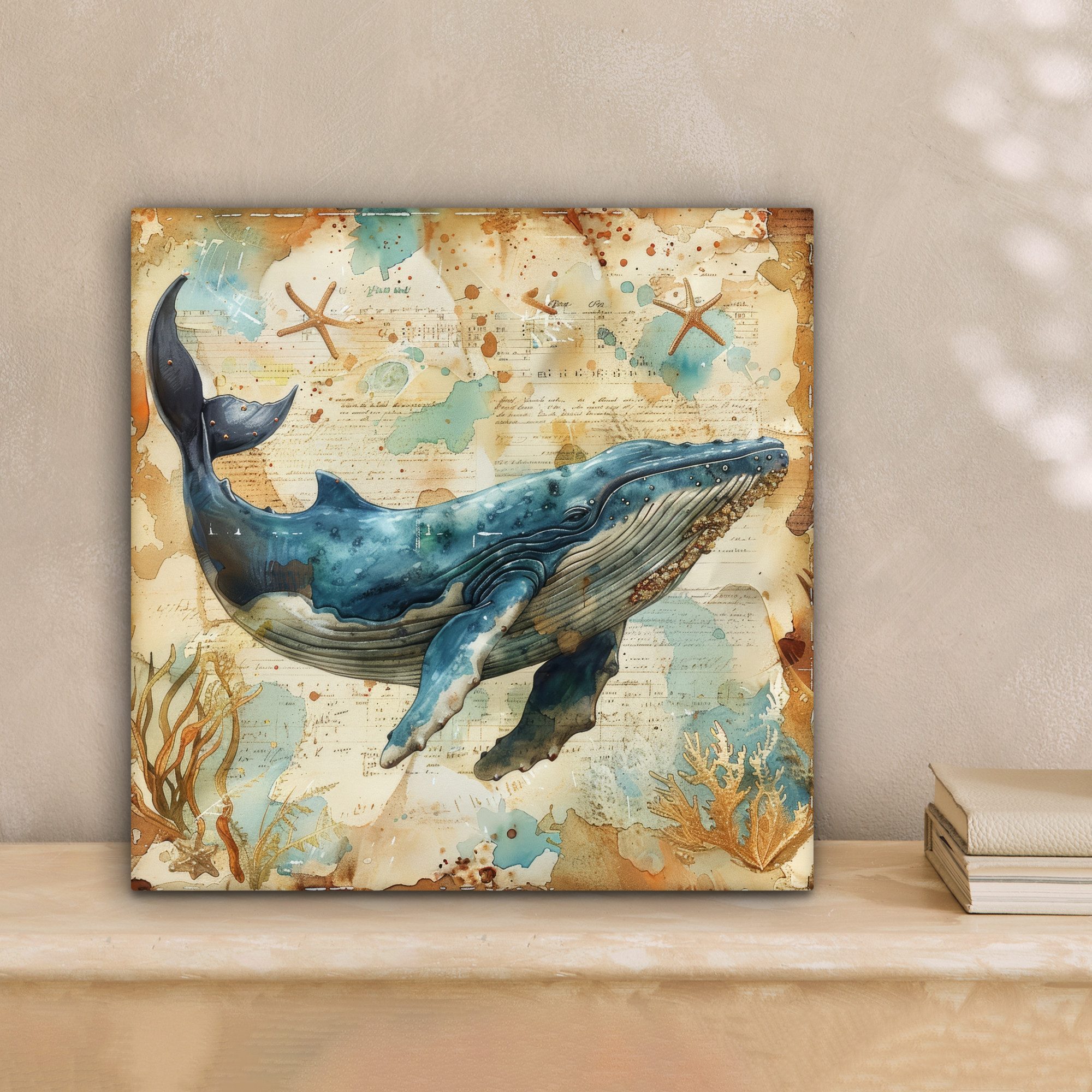 OneMillionCanvasses® Leinwandbild Vintage - Wal - Aquarell - Blau - Meerest günstig online kaufen