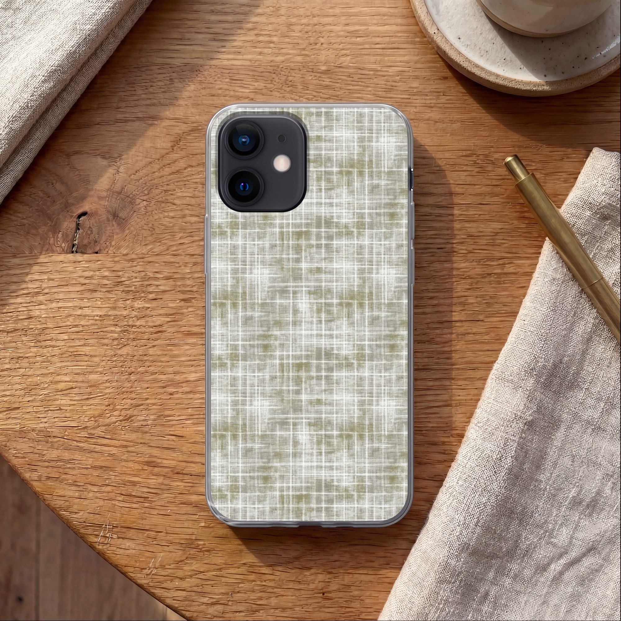 MuchoWow Handyhülle für Apple iPhone 12 Mini Leinen - Muster - Grün, Smartphone-Bumper, Print, Handy Schutzhülle Dünn