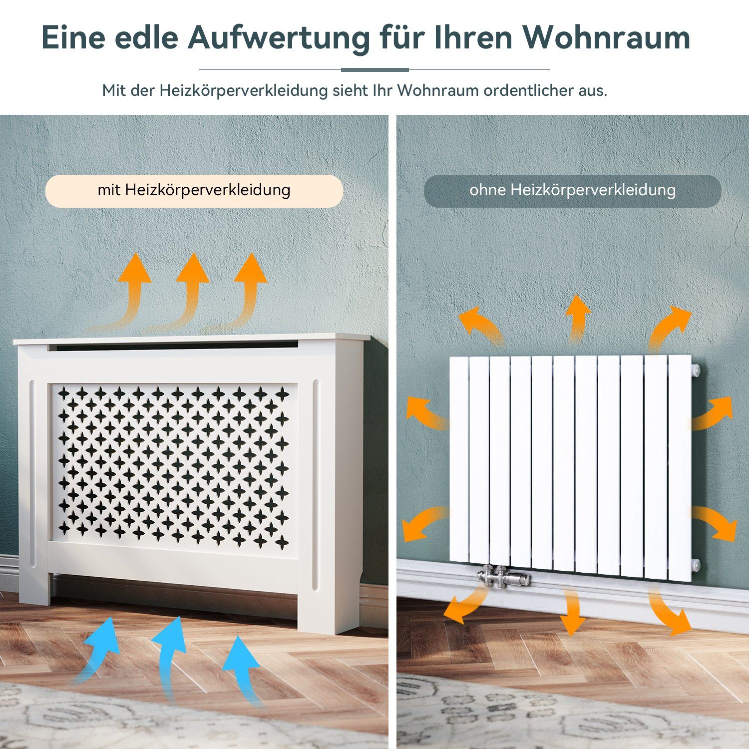 Heizungsverkleidung Wandmontage, Breite SONNI Heizungsverkleidung, Heizkörperverkleidung MDF weiß Heizungsverkleidung für 78/112/152cm, Kreuzgitter, Zubehör