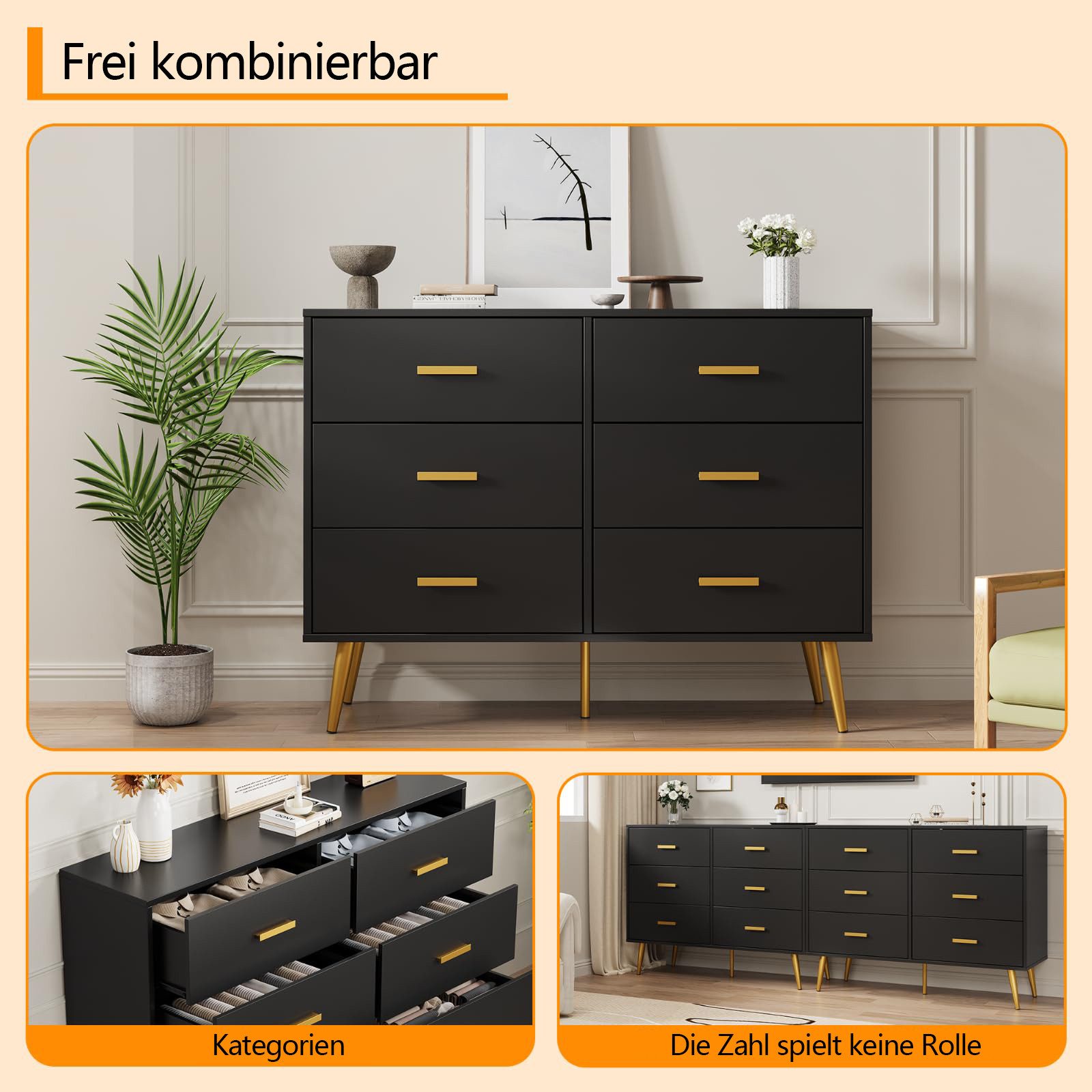 GarveeMore Kommode Kommode mit 6 Schubladen