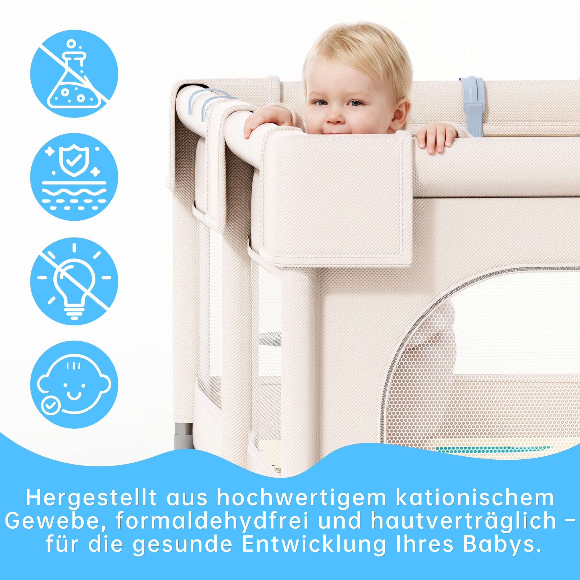 SEHAUSEU Laufgitter Laufstall Baby Krabbelgitter mit Spielmatte 1,5m×1,5 m/1,2m×1,2m, mit Ozeanbälle, Tragetasche, Zugring, Ballkorb, Aufbewahrungskorb – Bild 3 von 5