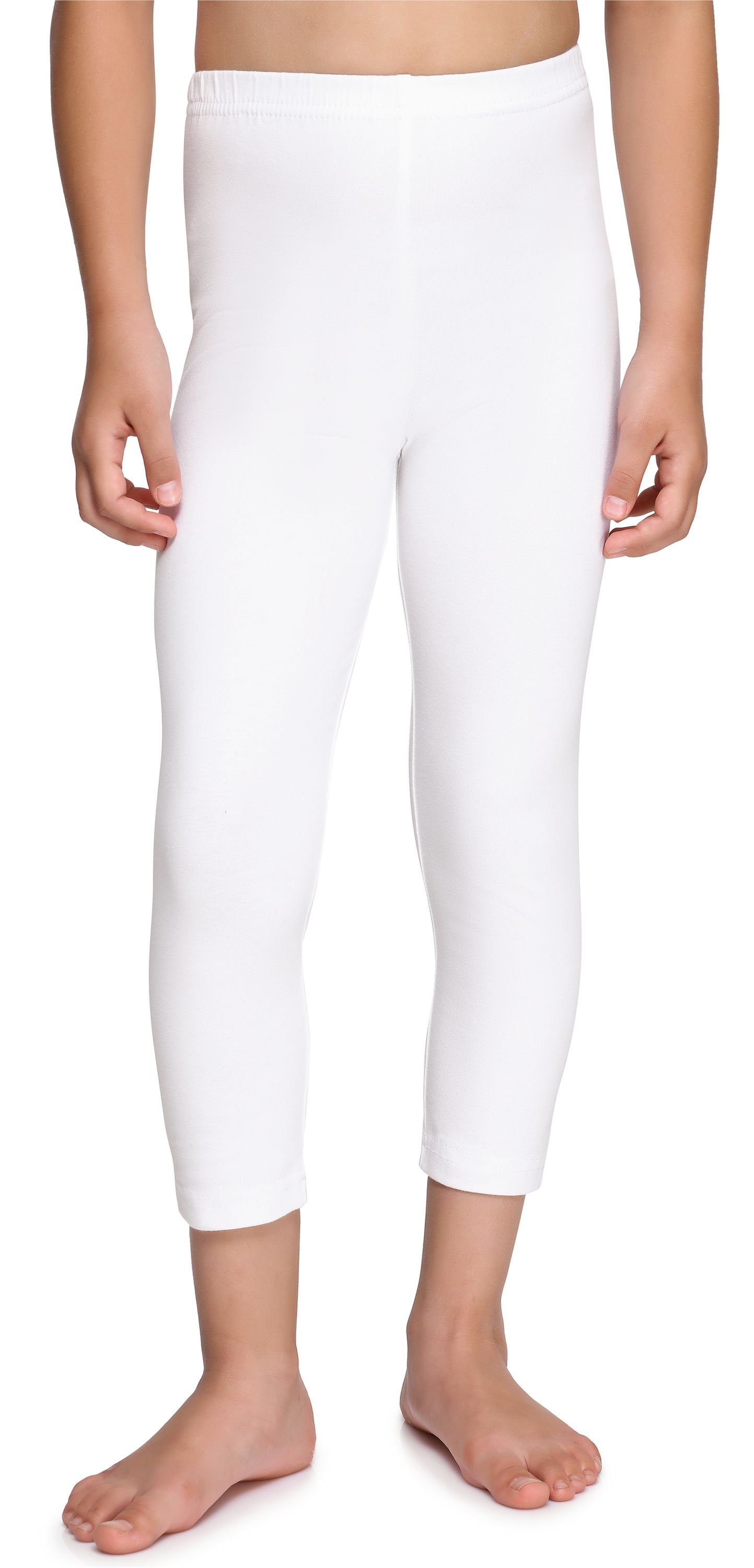 (1-tlg) Bund MS10-226 Merry Capri Style Leggings aus Baumwolle elastischer Weiß Mädchen 3/4 Leggings