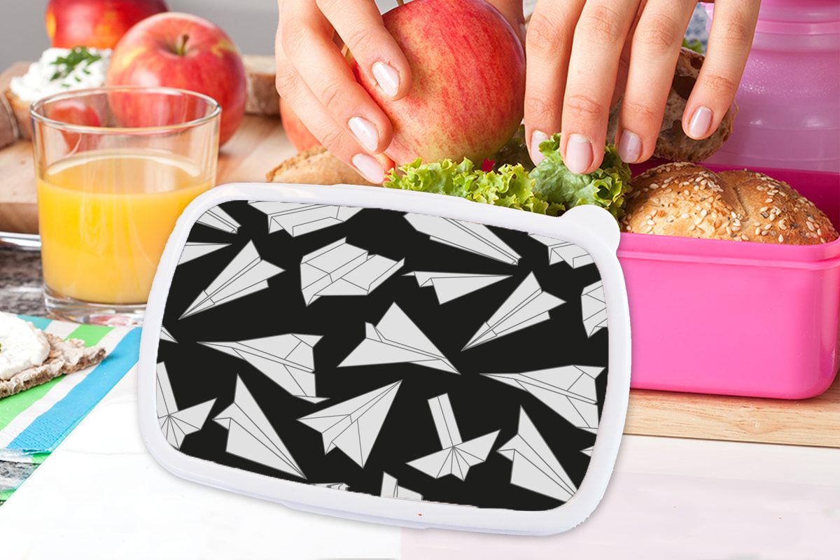 Brotbox Snackbox, rosa MuchoWow Kunststoff, Erwachsene, Brotdose - Flugzeuge, Lunchbox Kunststoff Papier Kinder, - Mädchen, (2-tlg), für Design