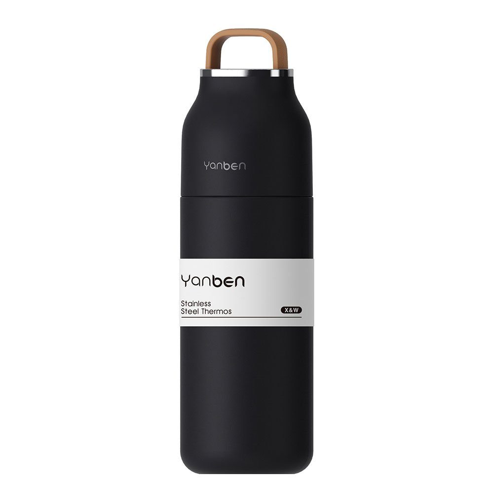 ErbseT Isolierflasche Trinkflasche Edelstahl - 350ml, Auslaufsicher Thermoskanne Schwarz