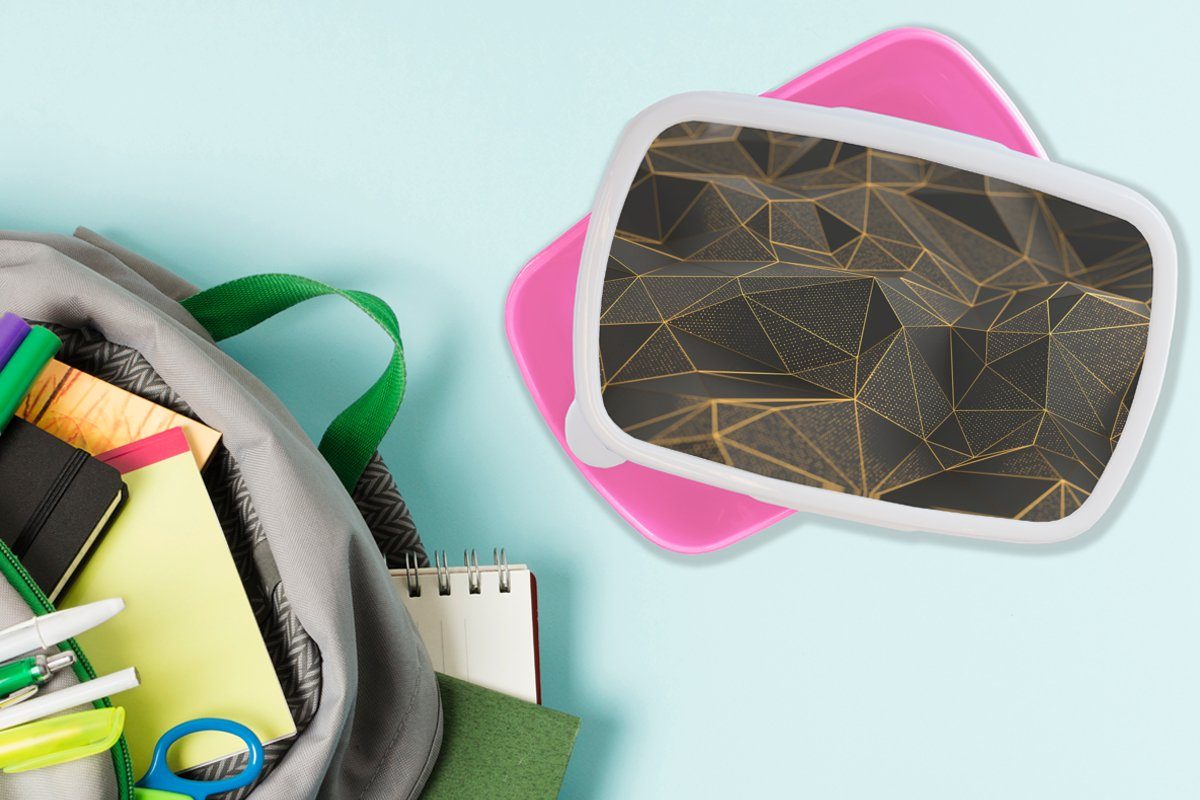 Abstrakt Kunststoff Erwachsene, - Mädchen, Gold MuchoWow - 3D Luxus Kinder, - Brotbox - Brotdose für Snackbox, rosa Kunststoff, Kunst, (2-tlg), Lunchbox