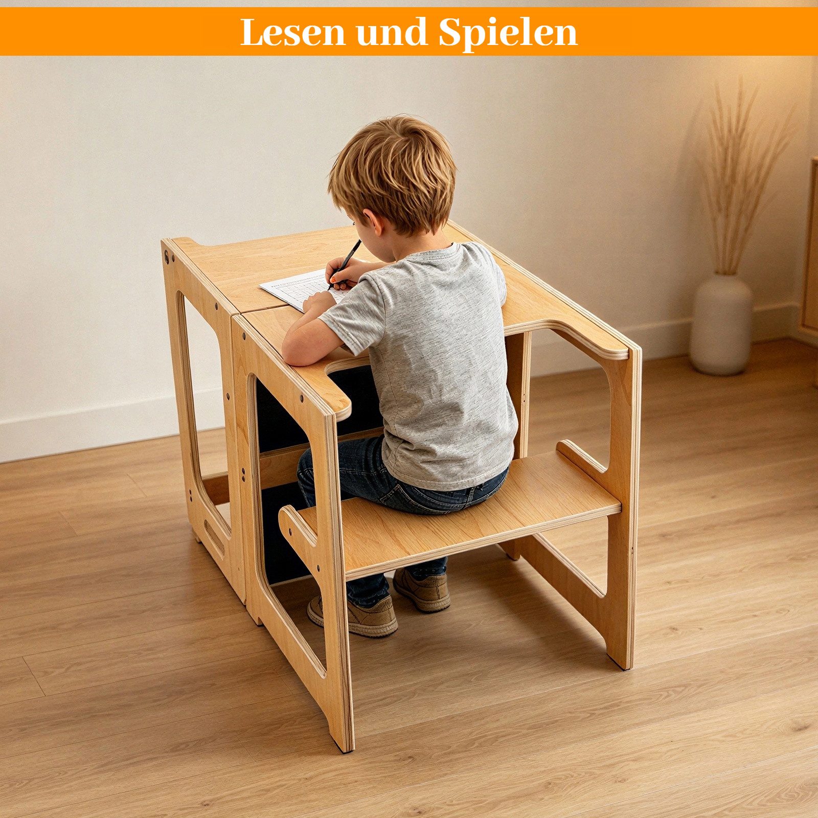 BlingBin Stehhilfe 3-in-1 Lernturm klappbar, verwandelbar in Schreibtisch und Stuhl (1er Set, 1 St), Beobachtungsturm mit Kreidetafel Für Kinder, für Küche Tisc – Bild 5 von 5