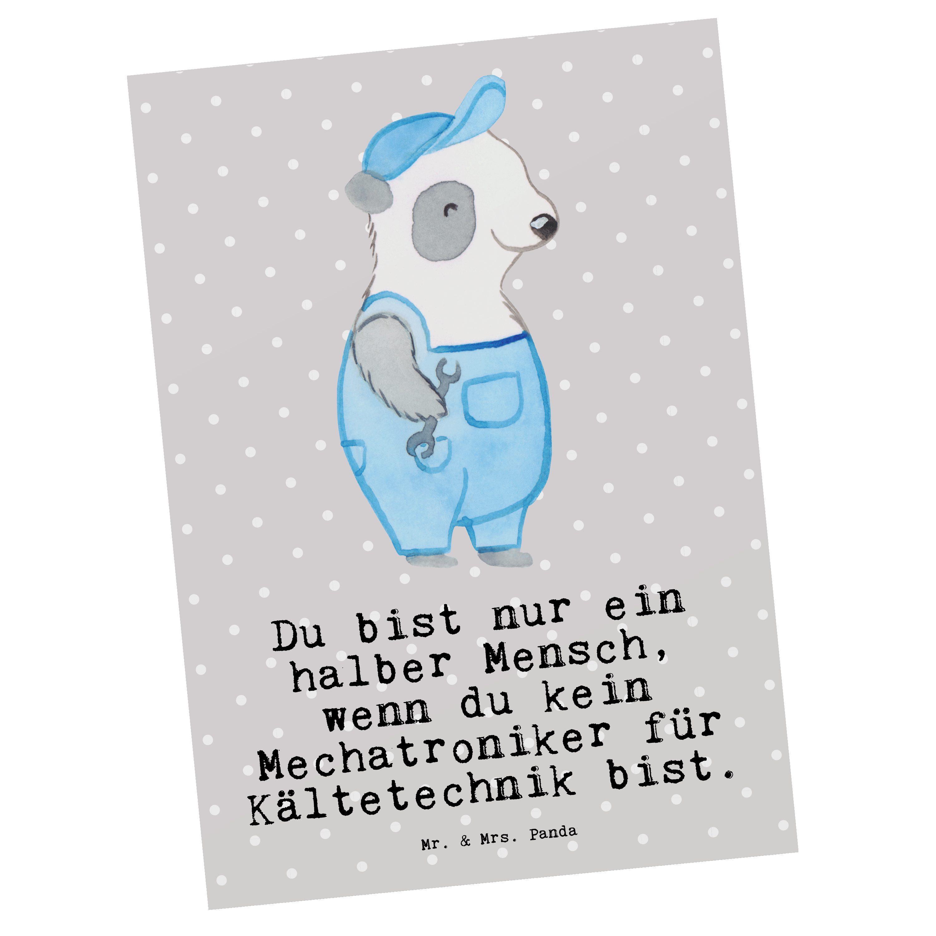 Mr. & Mrs. Panda Postkarte Mechatroniker für Kältetechnik mit Herz - Grau Pastell - Geschenk, Gr
