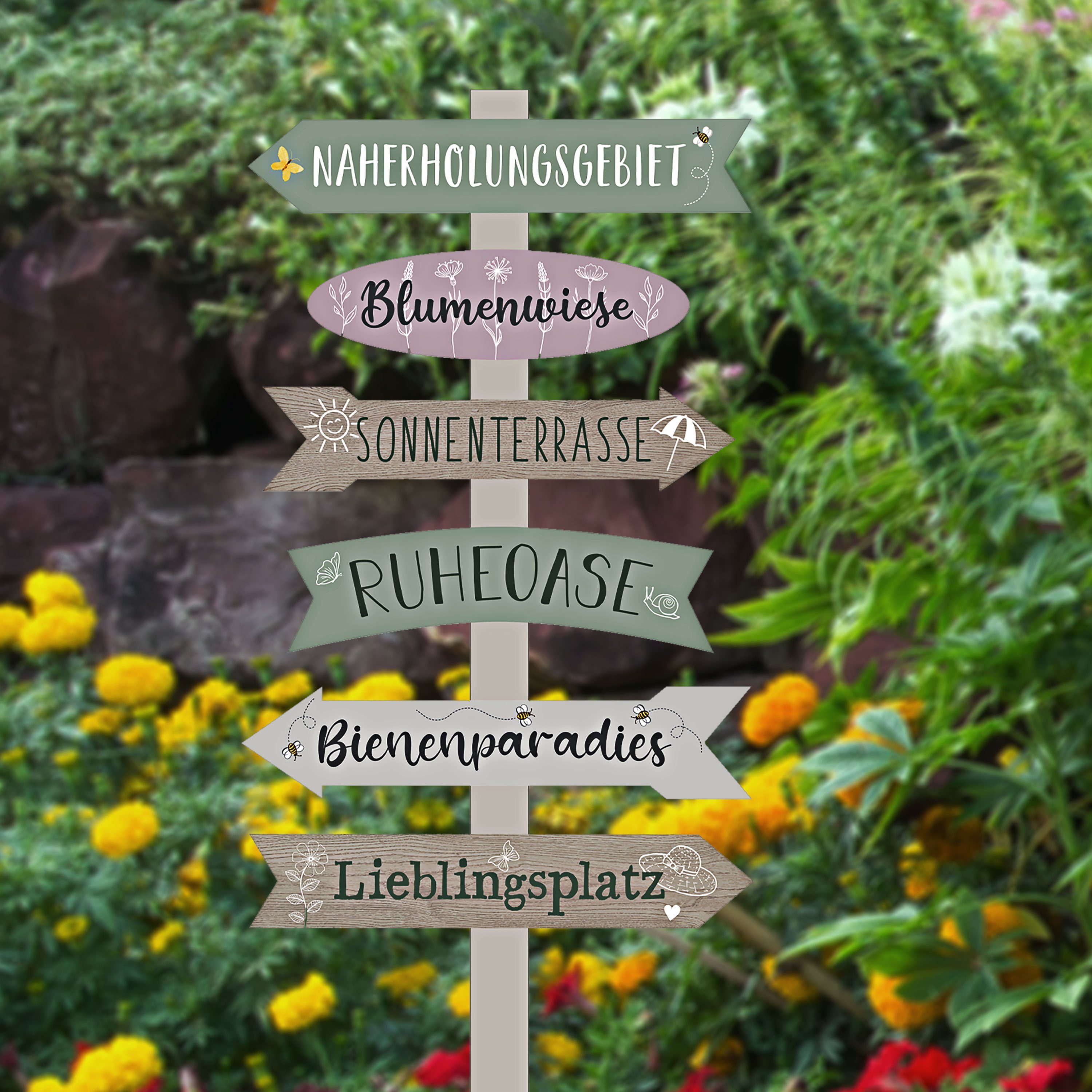 CEPEWA Gartenstecker Gartenschild Wegweiser 6 Planken – Bild 3 von 5
