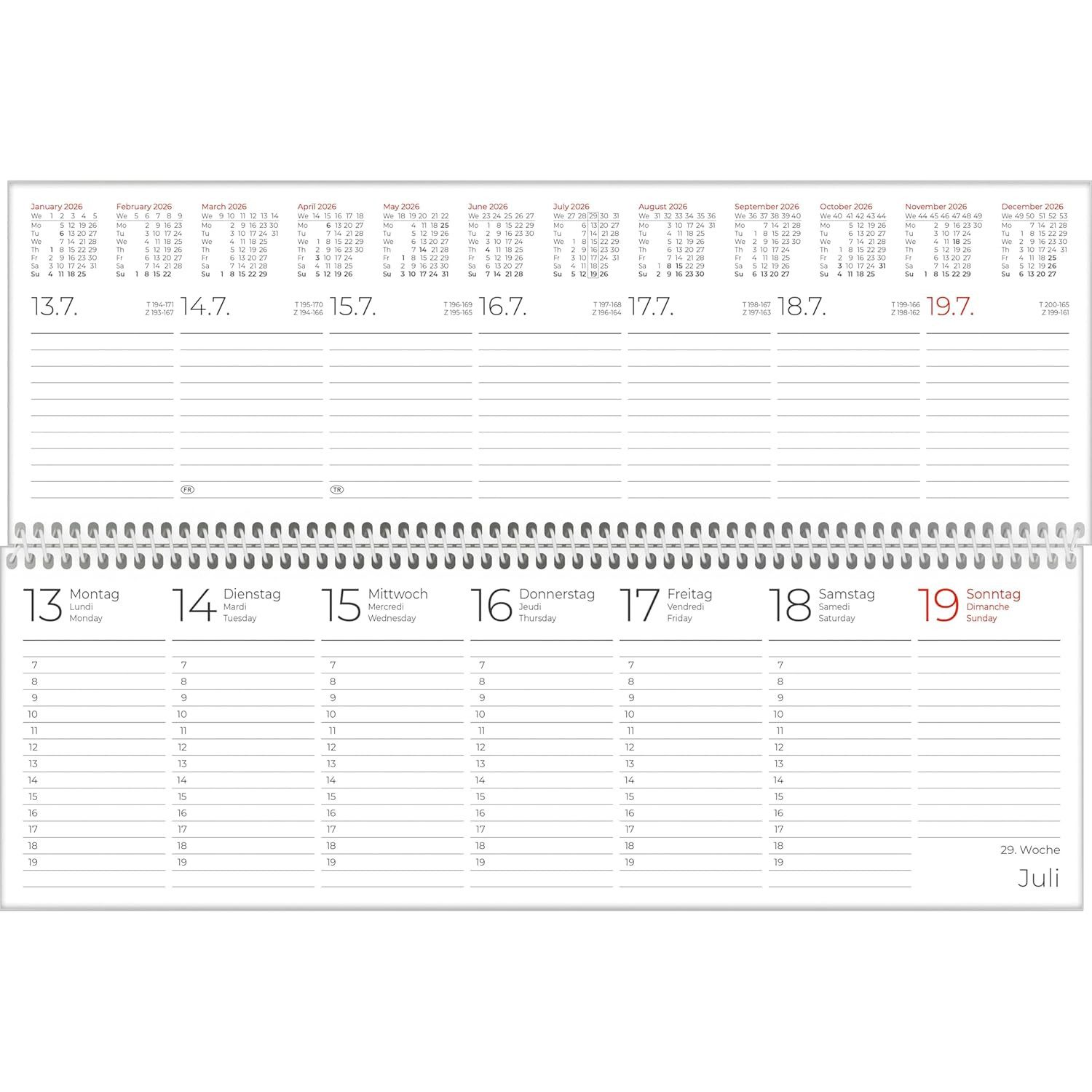 ZETTLER Schreibtischkalender ZETTLER 2026 Pultkalender 1W 2S schwarz Querkalender Spiralkalender Sc