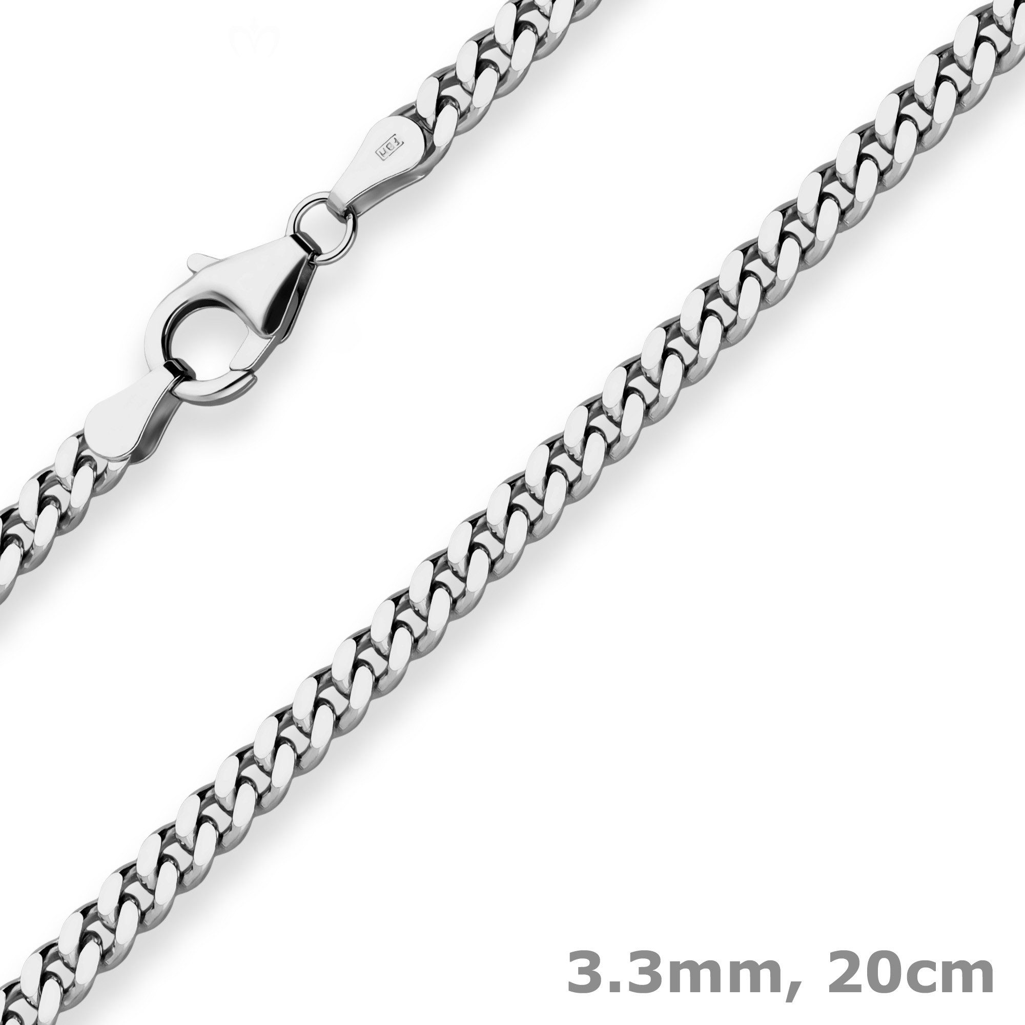 Schmuck Krone Panzerarmband 3,3mm Armband Panzerkette aus 925 Silber rhodiniert 20cm, Silber 925