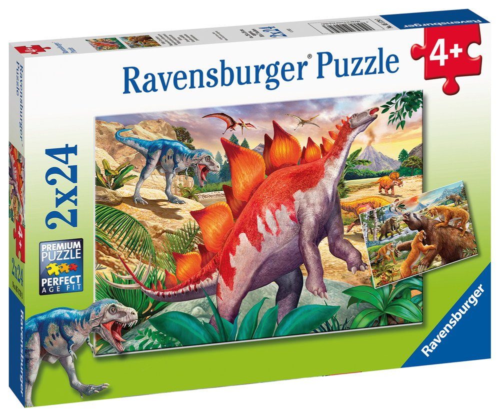Puzzle 2 x 24 Teile Ravensburger Kinder Puzzle Wilde Urzeittiere 05179