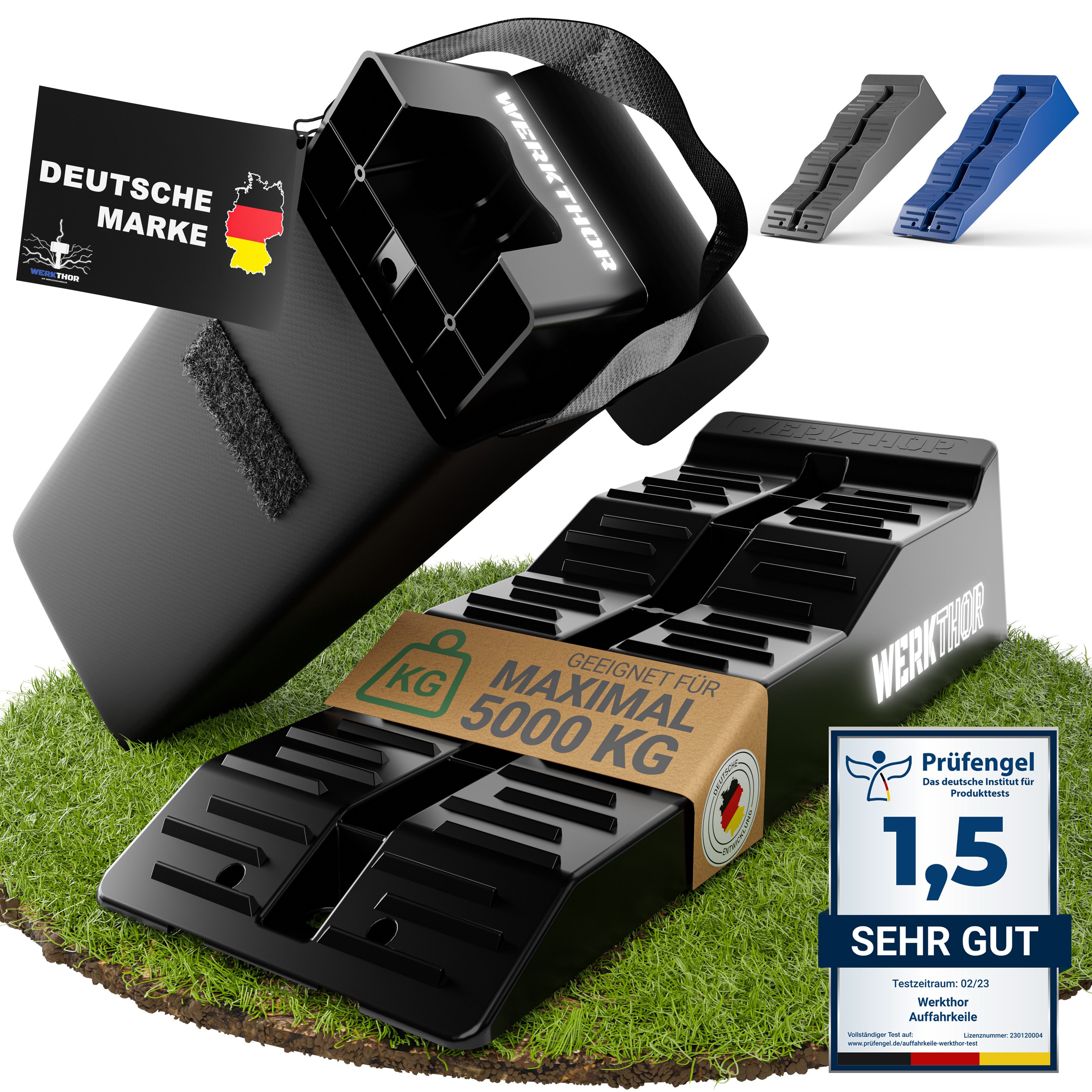 Werkthor Auffahrrampe Auffahrkeile für Wohnmobil - [2er Set] bis 5T inkl. Tasche, 3 Stufen