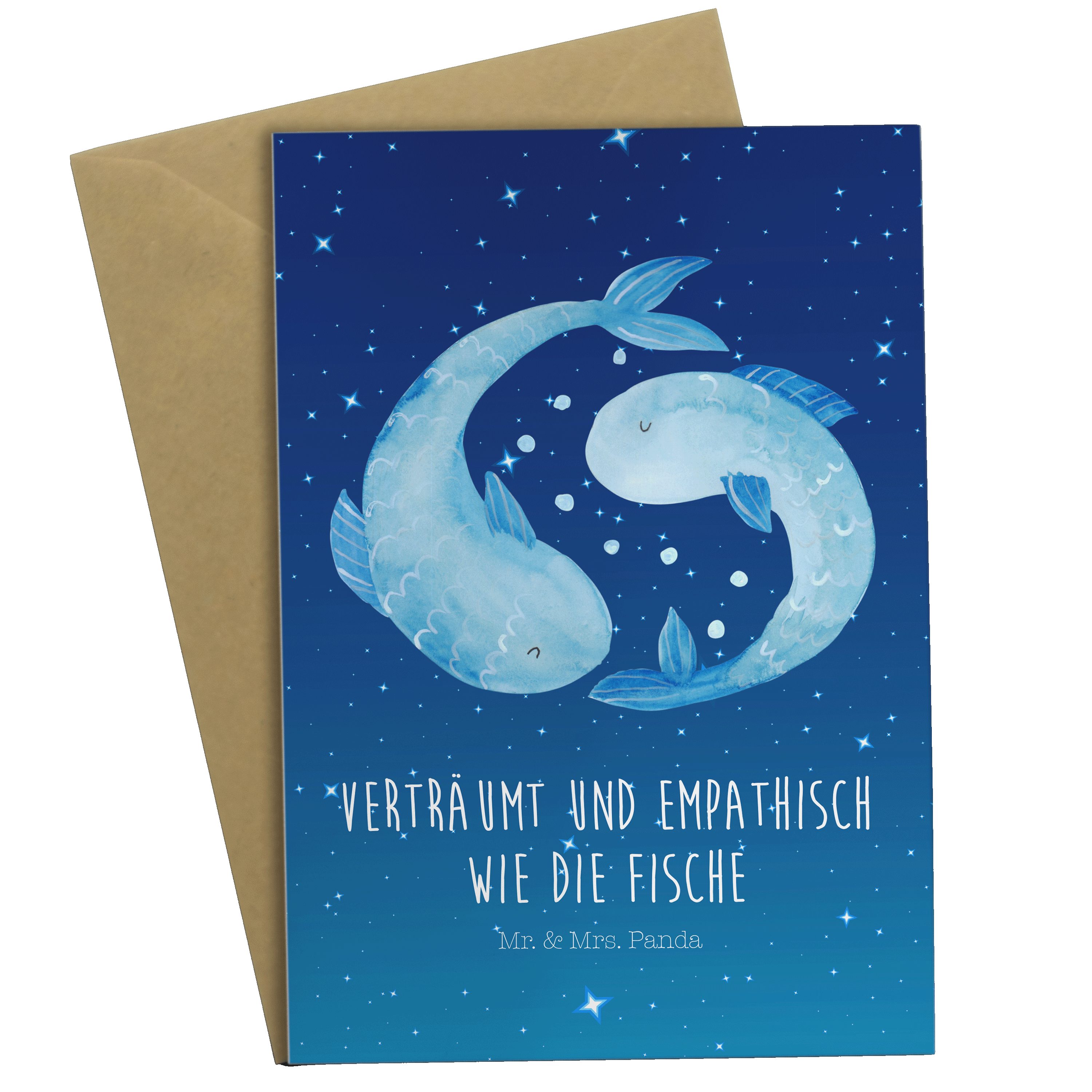 Mr. & Mrs. Panda Grußkarte Sternzeichen Fische - Sternenhimmel Blau ...