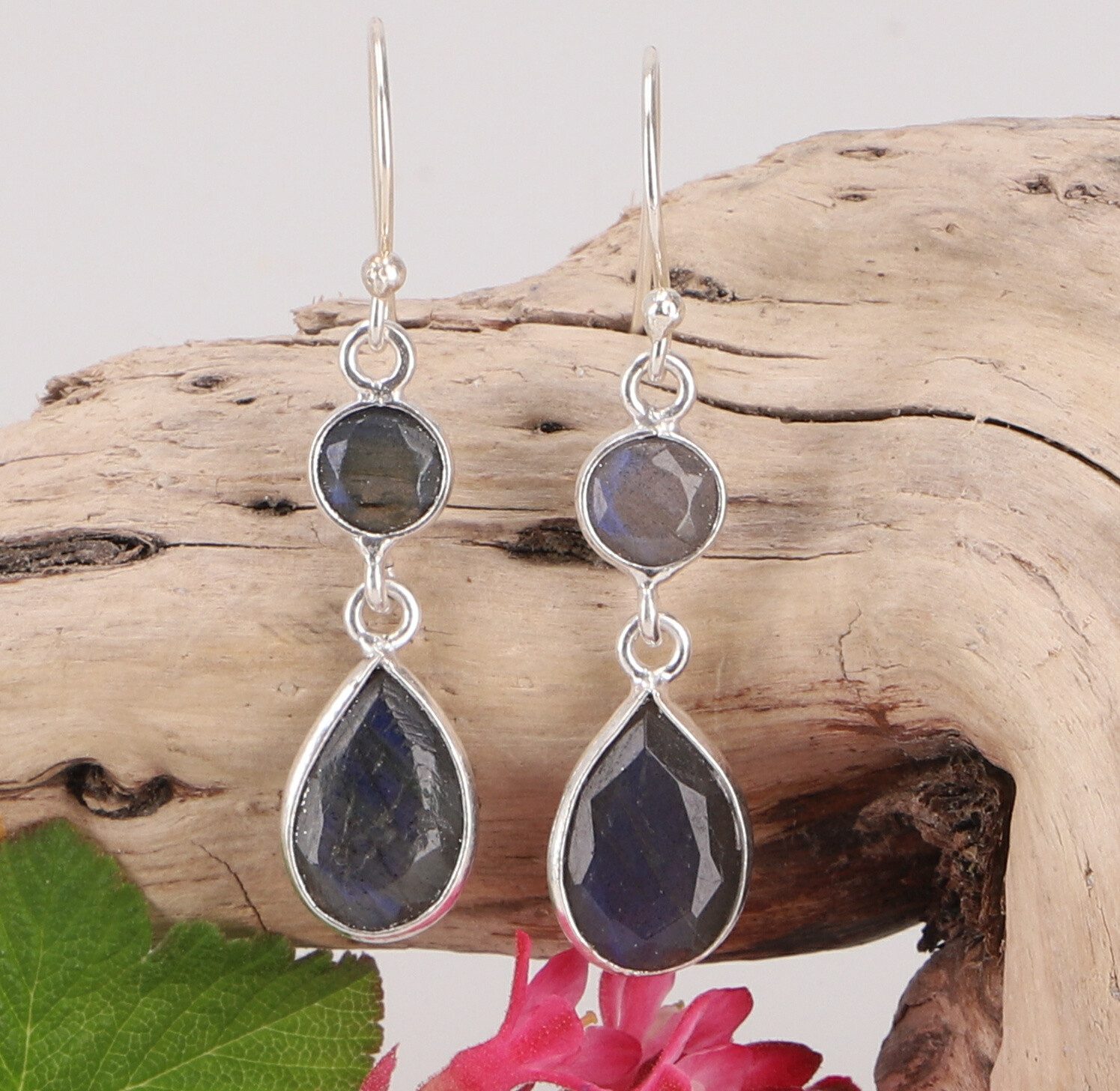 Guru-Shop Paar Ohrhänger Geschliffene Boho Silberohrringe - Labradorit günstig online kaufen