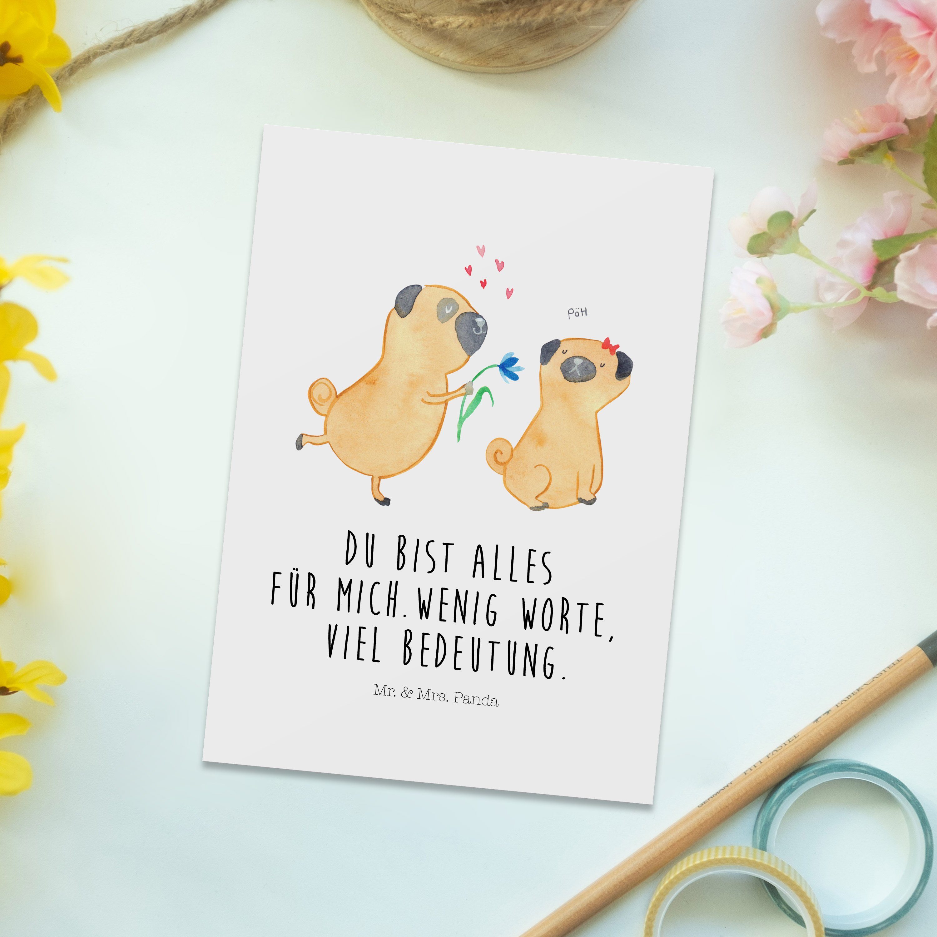 Mops Sprüche, - Weiß Haustier, Panda - Geschenk, Hundemotiv, & verliebt Mr. Gesch Mrs. Postkarte