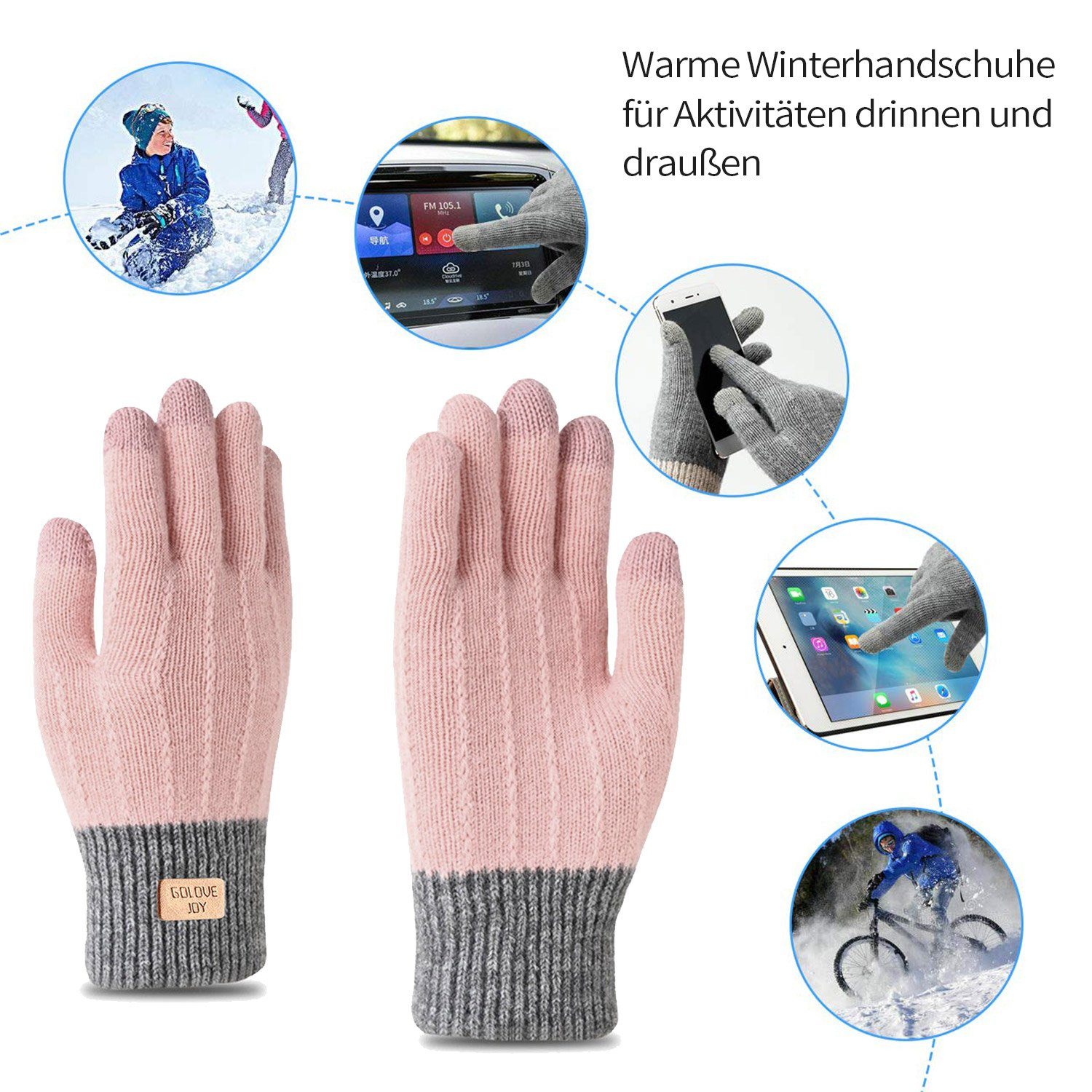 Handschuhe Winterhandschuhe Baumwollhandschuhe Damen Daisred Grau Radfahren Strick