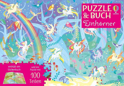 Usborne Verlag Puzzle Puzzle & Buch: Einhörner, 100 Puzzleteile
