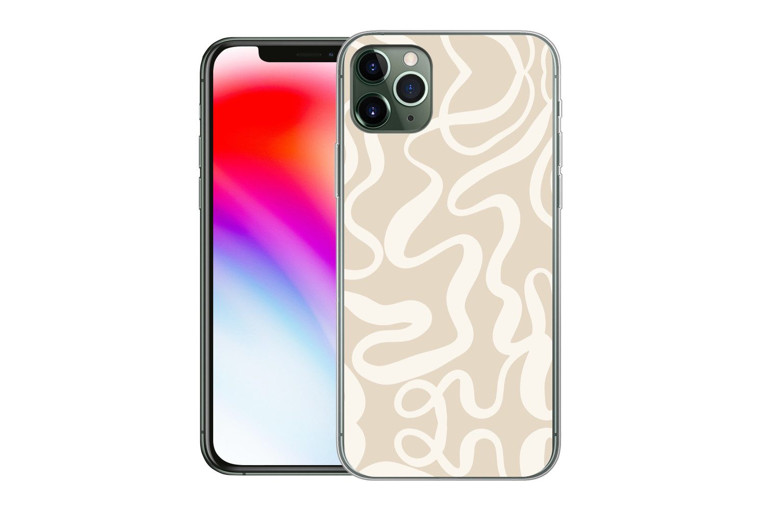 MuchoWow Handyhülle für Apple iPhone 11 Pro Max Linien - Abstrakt - Beige - Weiß - Minimal, Smartphone-Bumper, Print, Handy Schutzhülle Dünn