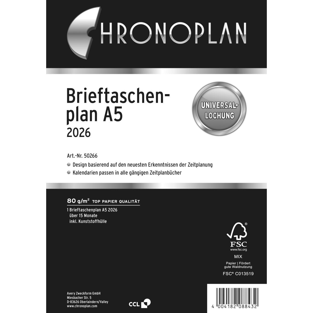 CHRONOPLAN Terminplaner Brieftaschenplaner A5 102g/qm Kalendarium 2026