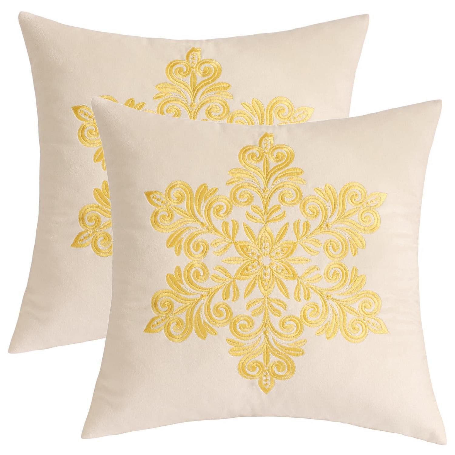 LuxusKollektion Kissenbezug Samt Kissenbezug 45x45 cm Beige Schneeflocke 2er Set, (2 Stück)