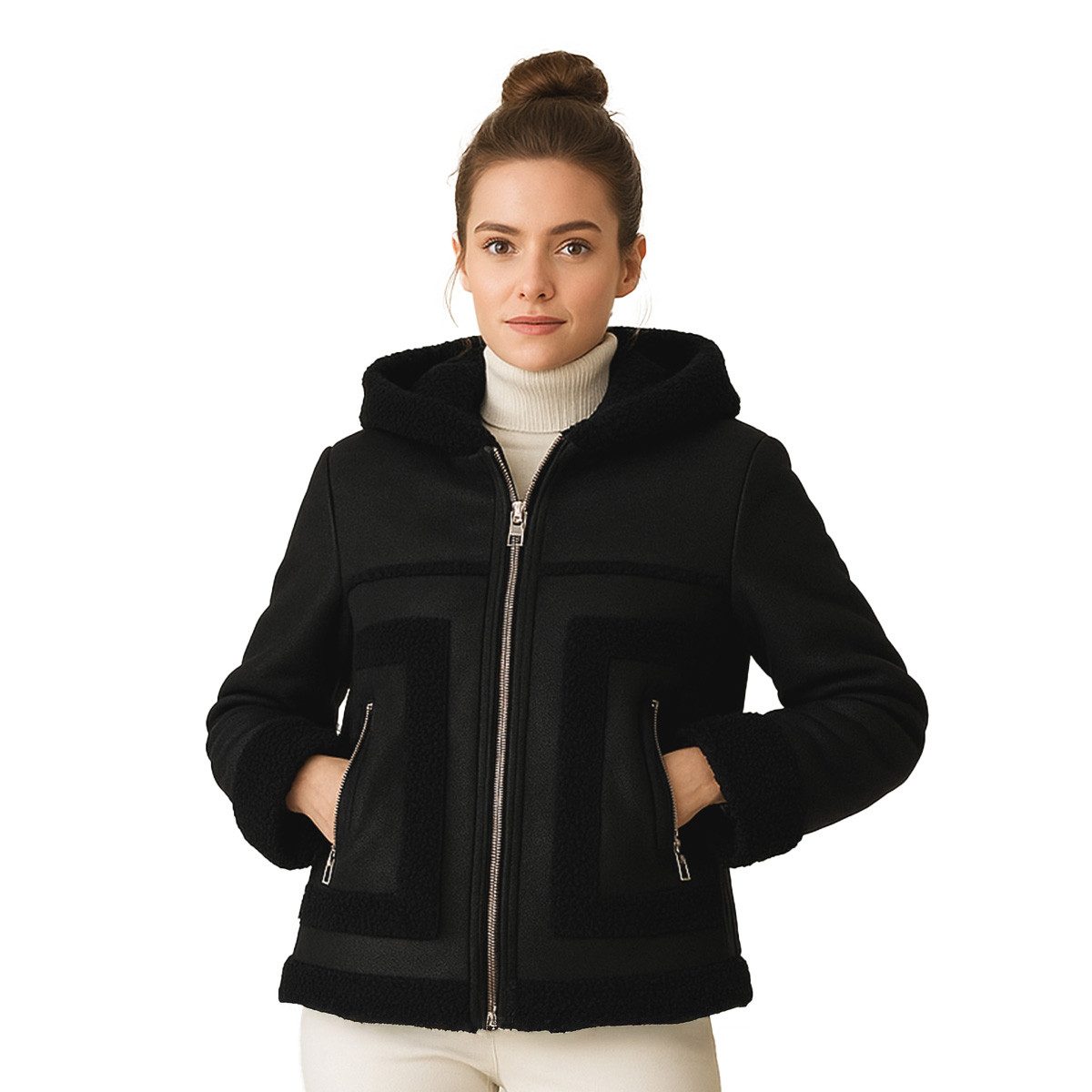 Hollert Winterjacke Damen Lammfelljacke Nina Schwarz mit Kapuze günstig online kaufen