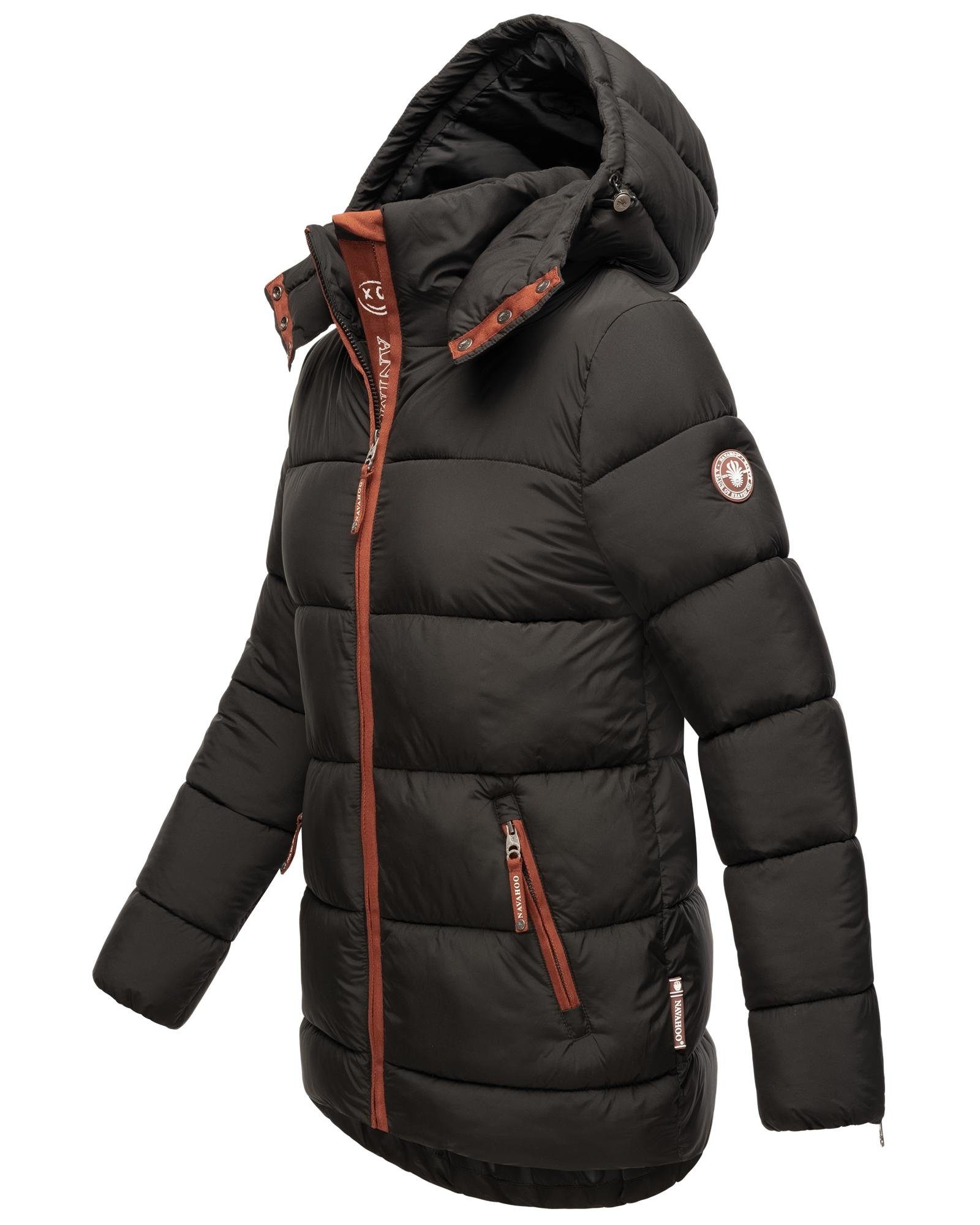 Modische kontrastfarbenen Navahoo mit Details Steppjacke Wattewölkchen Damen Winterjacke schwarz