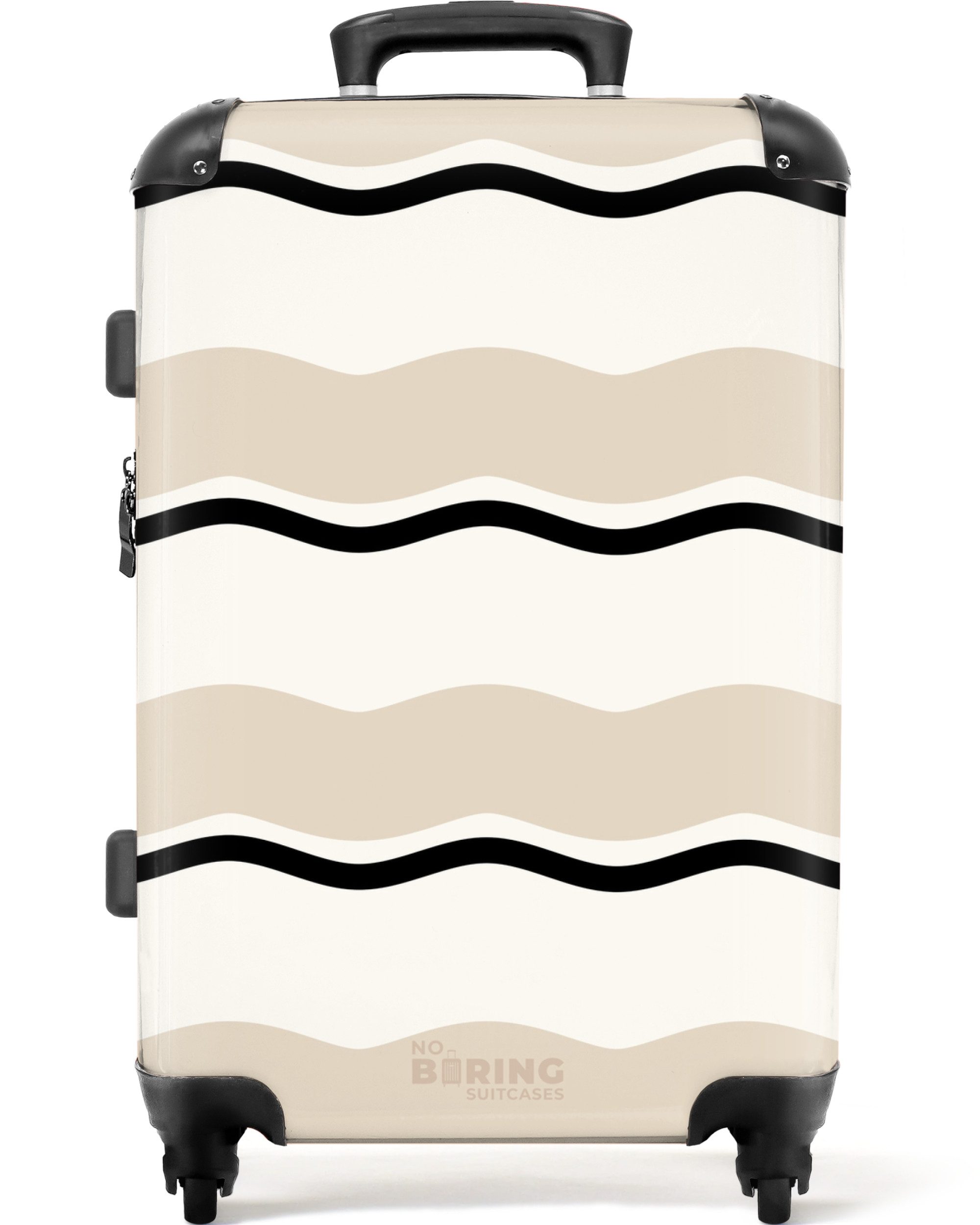 NoBoringSuitcases.com© Hartschalen-Trolley mit leuchtende Räder - Gewellte Streifen in Creme-Tönen 67 cm - 72 L, 4 Rollen, Koffer Mittelgroß für 20kg, Suitcase für Erwachsene, Reisekoffer