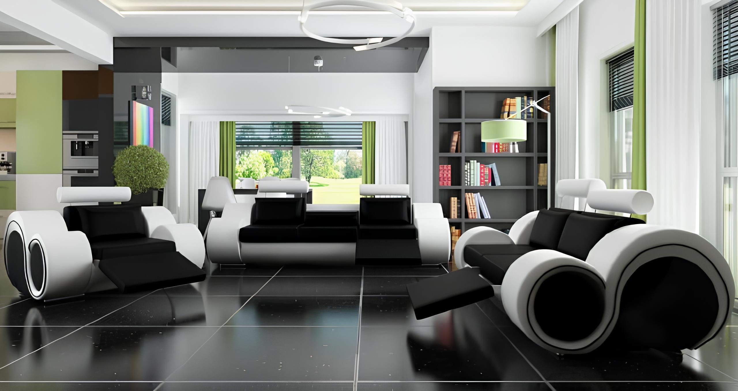 Xlmoebel Sofa Ledercouch mit USB-Anschlüssen und komfortablen Fußstützen, Hergestellt in Europa