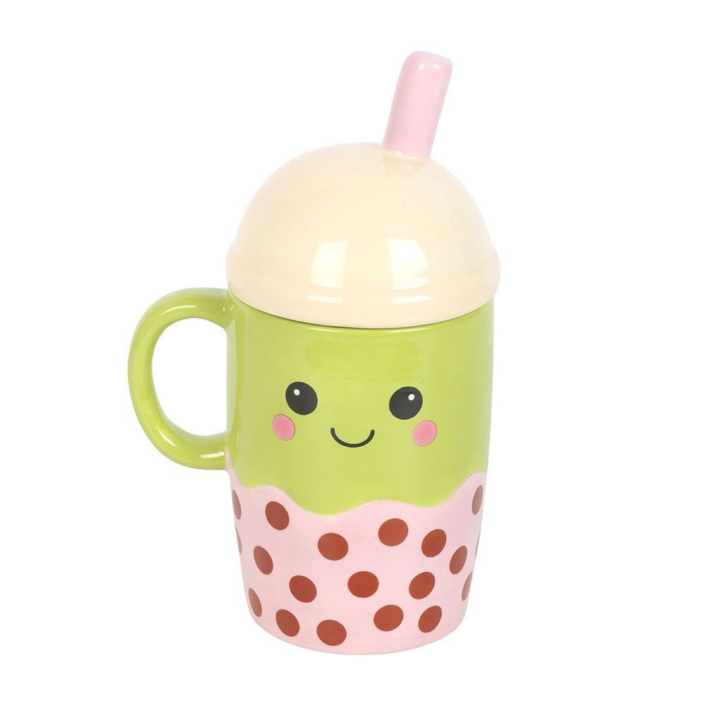 Something Different Tasse Bubble Tea Tasse mit Deckel - Kawaii Keramik Becher grün