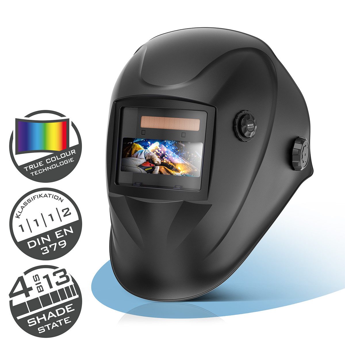 STAHLWERK Schweißhelm Automatik-Schweißhelm WORKER 3-in-1 Schweißerhelm (Set, 1-tlg., Set), True-Colour-Echtfarbwiedergabe