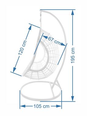 KIDEO Hängesessel Hängesessel PALMANOVA grau, moderner Schwebesessel, Hängesitz mit Gestell und Kissen, Swing Chair