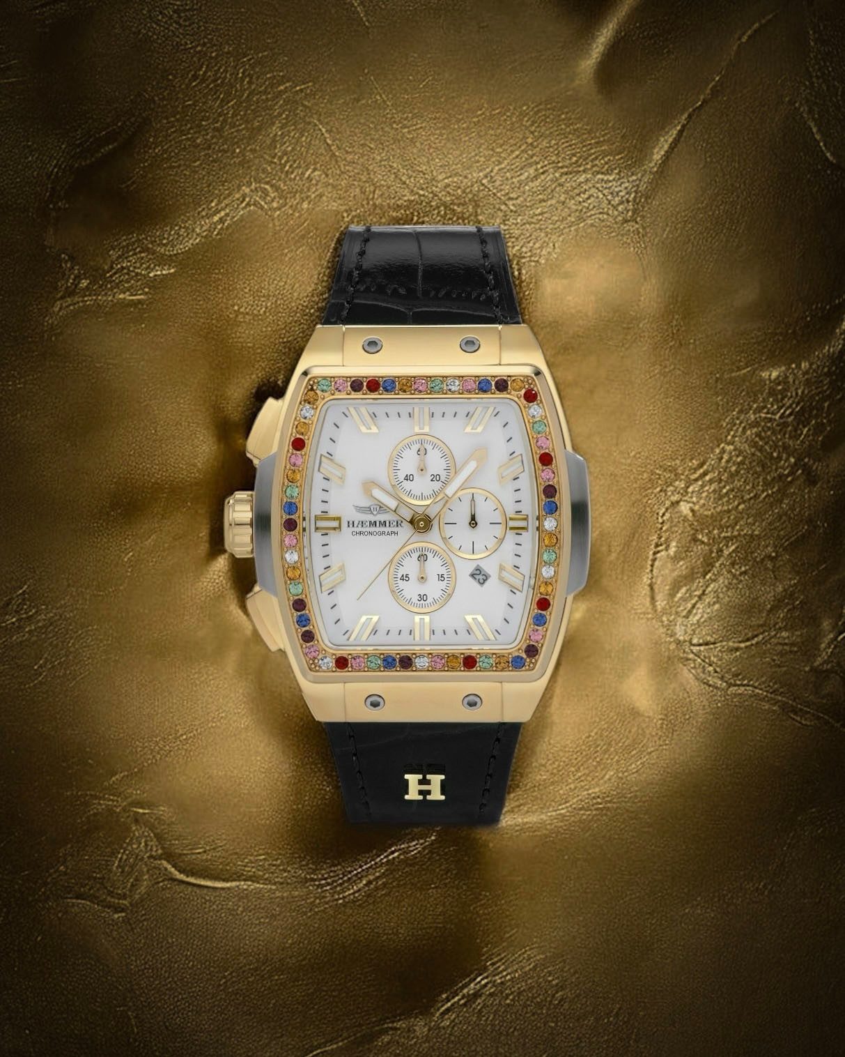 HAEMMER GERMANY Chronograph TONNEAU NOELLE, T-007, Quarzuhr, Armbanduhr,Damenuhr,Lederarmband,digital,Datum,Stoppfunktion