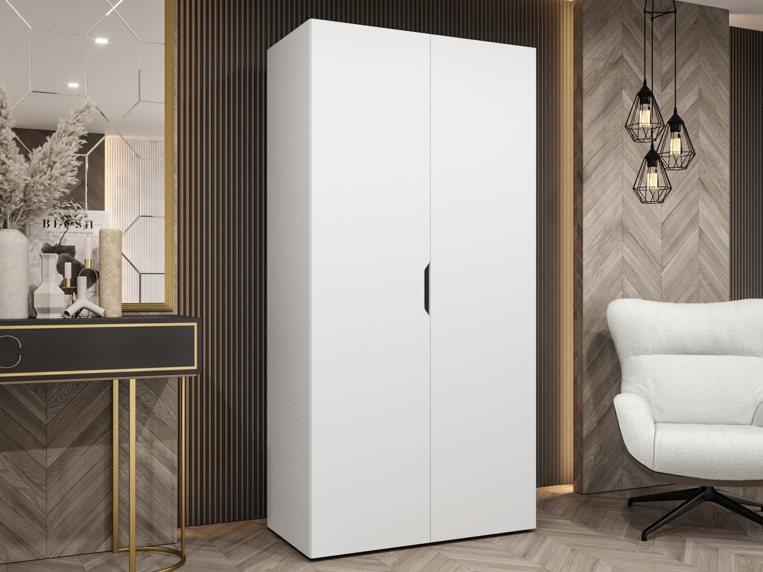 MIRJAN24 Kleiderschrank Malaga 100 (mit zwei Drehtüren) Kleiderstange, 100x52x202 cm