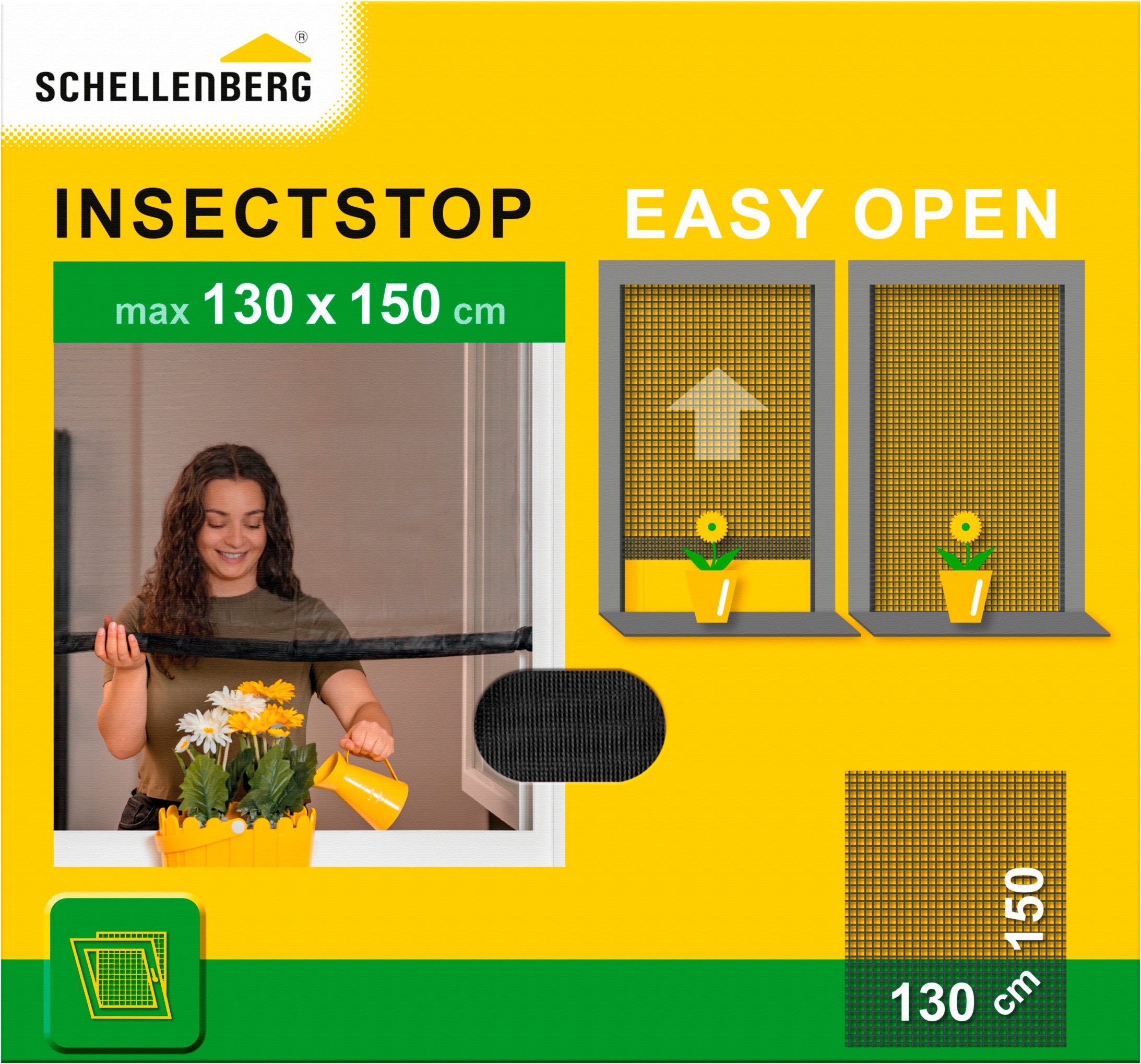 SCHELLENBERG Fliegengitter-Gewebe Simply Open aufrollbar für Fenster, 3-er Pack, (Set, 1-St), Klebe-Klett-Montage, 130 x 150 cm, anthrazit