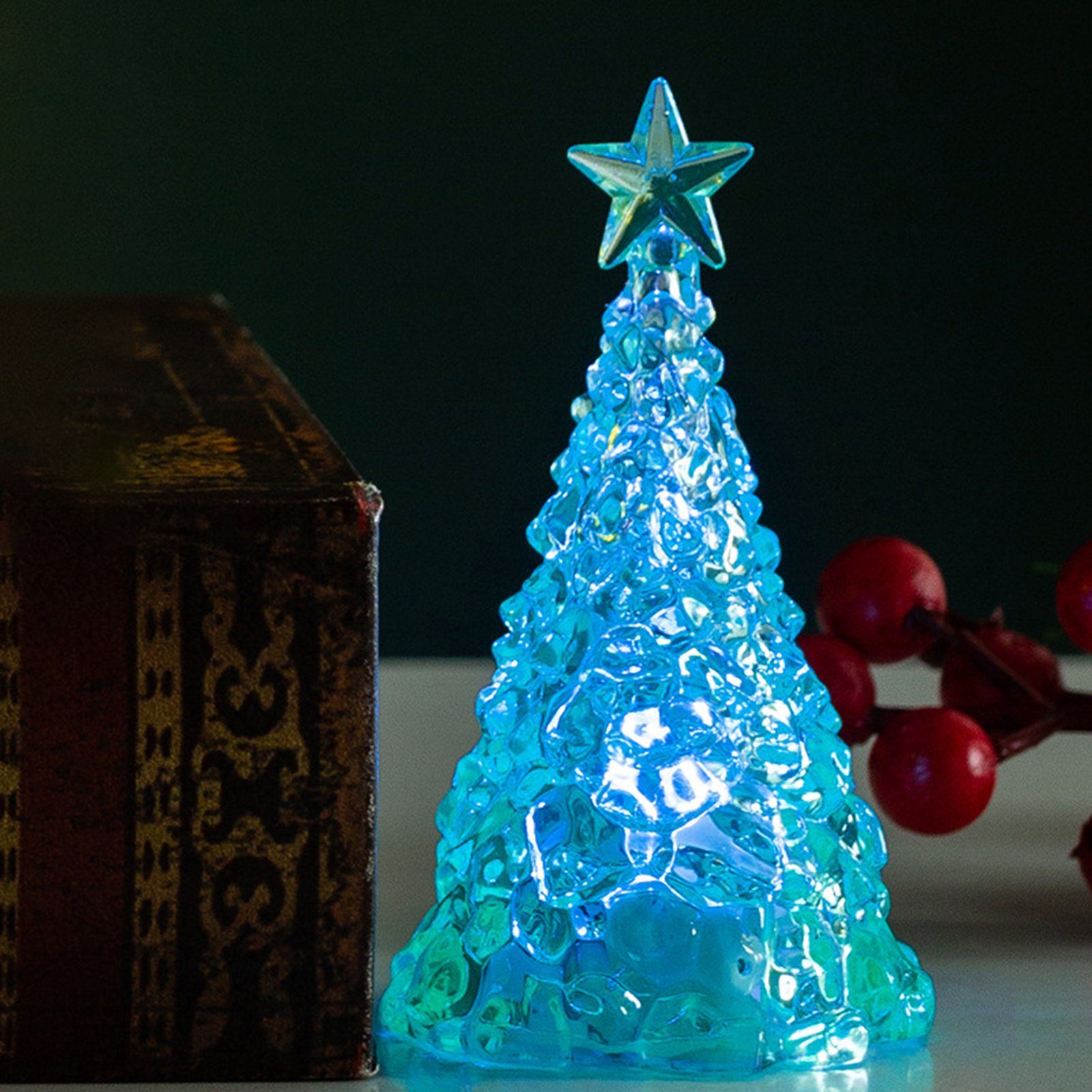 Rutaqian LED Nachtlicht Nachtlicht Nachtlicht Heiligabend Kristall Desktop Blau Kerzenlicht, 4 Weihnachtsdekorationen Weihnachtsbaum LED Ornament Stück Geschenk
