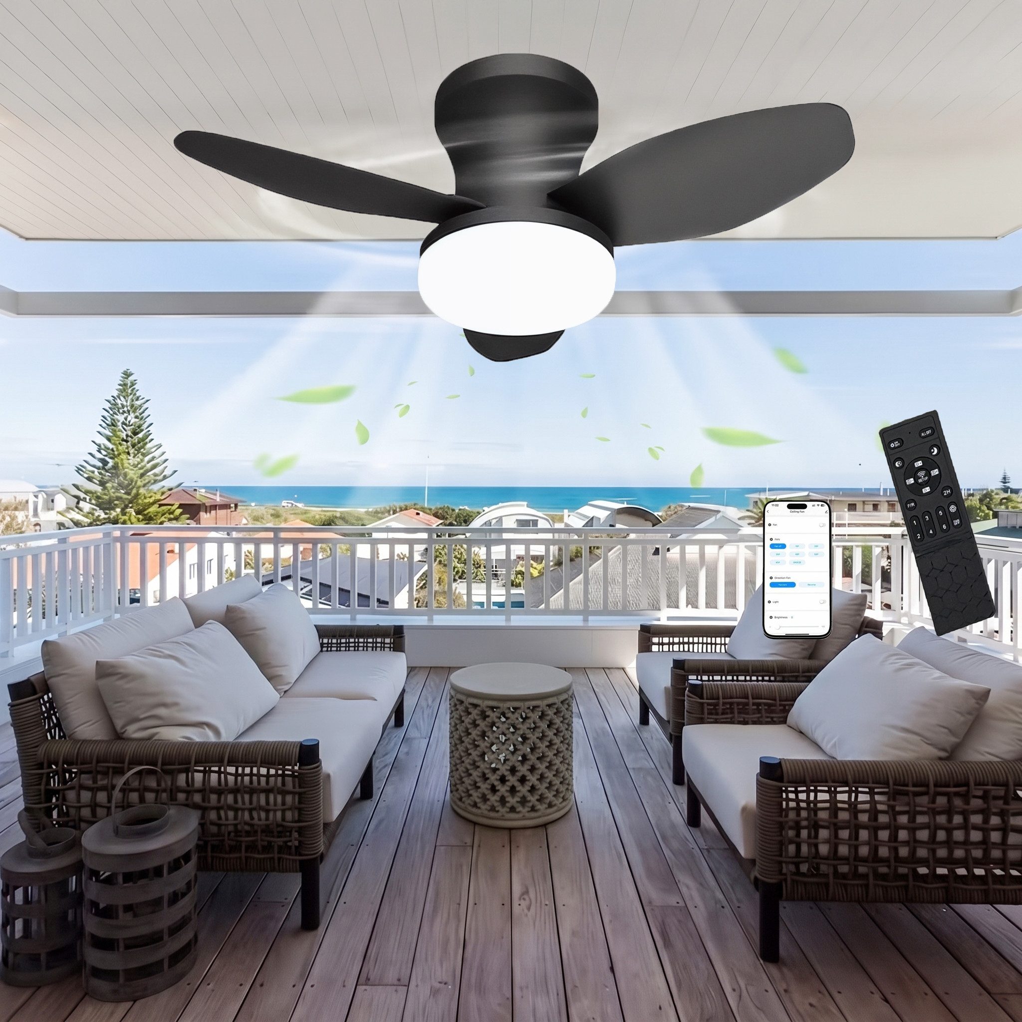 oyajia Deckenventilator 50W 3 Flügeln Deckenventilator mit Beleuchtung, LED Deckenleuchte 66cm, Dimmbare Deckenleuchte mit Fernbedienung für Schlafzimmer, Wohnzimmer