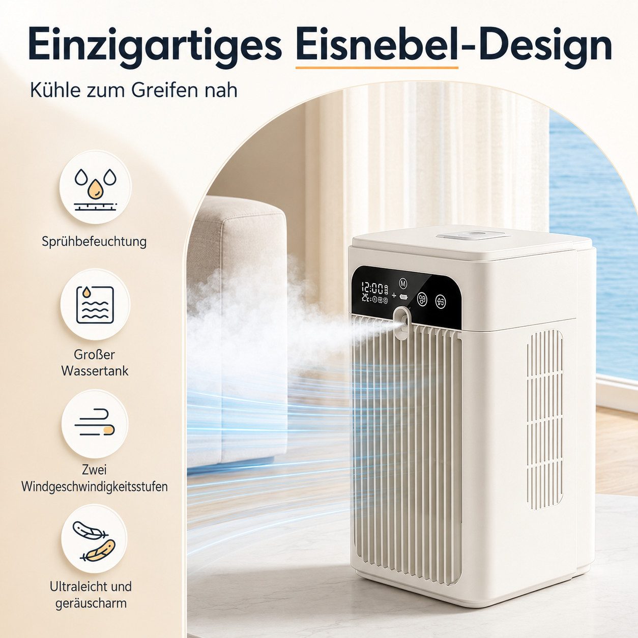MOPUEA Ventilatorkombigerät Mini Mobile Klimaanlage 500ml Tragbarer Luftkühler Ventilator, Leiser Betrieb & 2 einstellbare Windgeschwindigkeiten – Bild 5 von 5