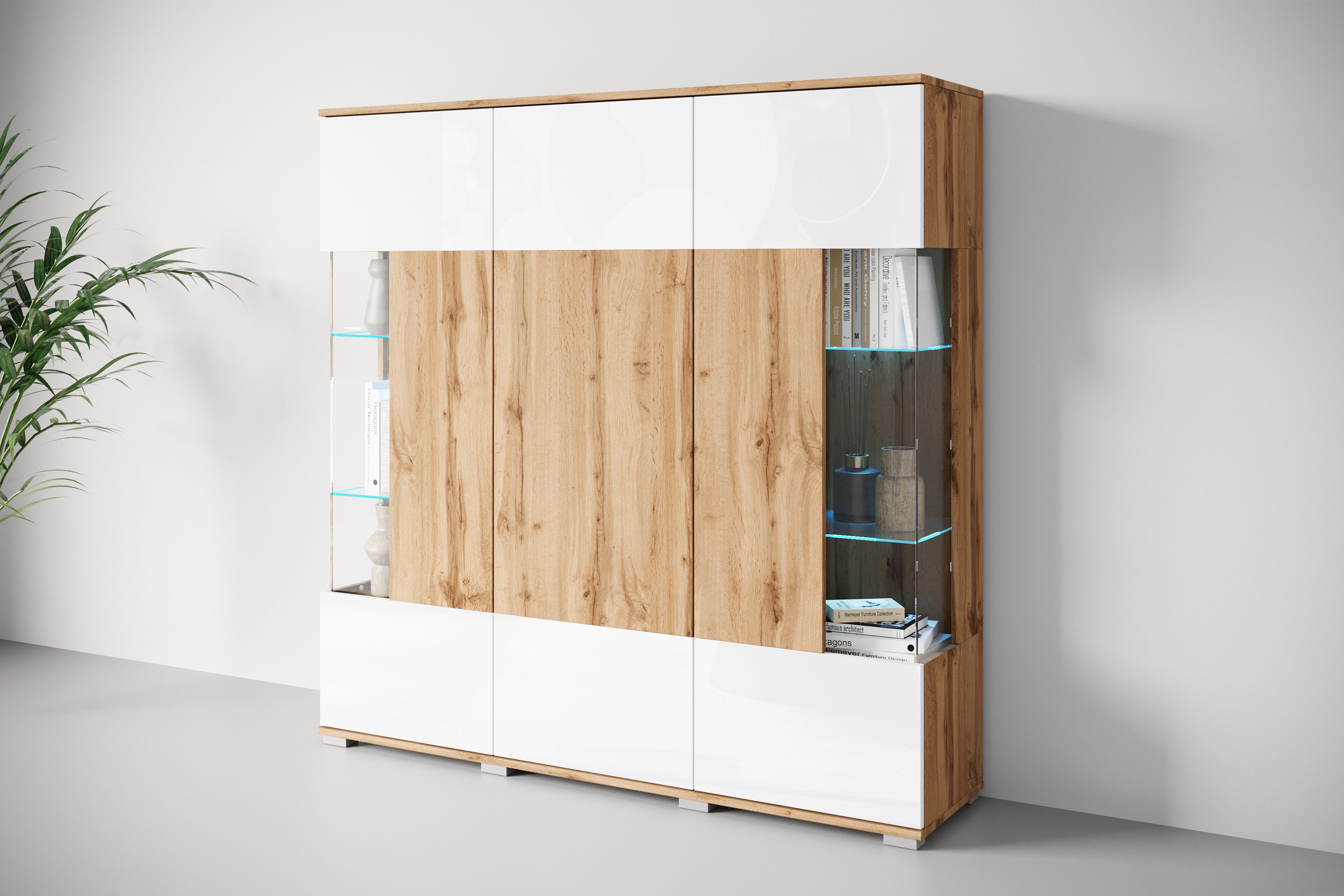 OTTO home Highboard Kenia (1 St), Modernes Highboard, mit Glastüren, Breite 135 cm