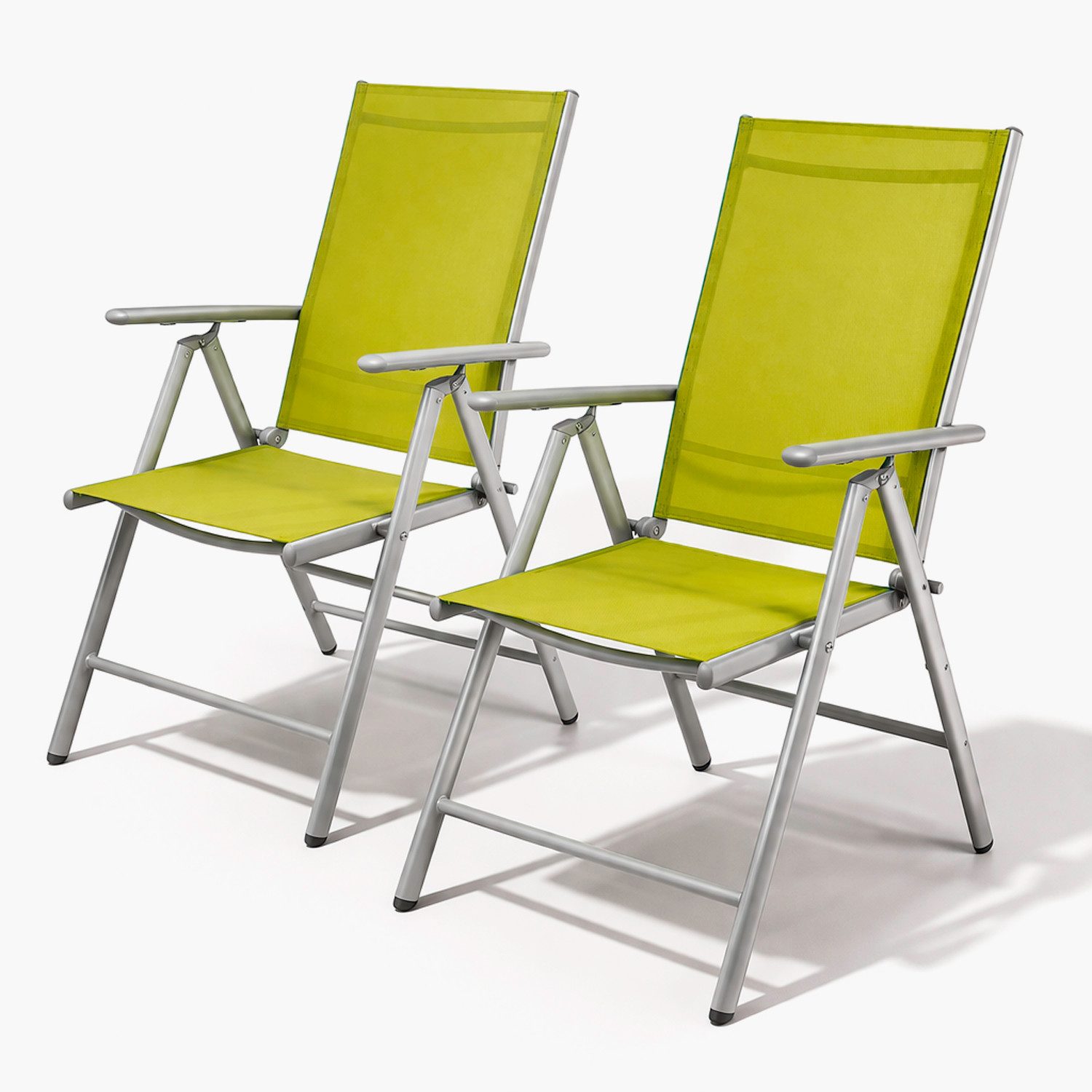Mojawo Armlehnstuhl 2 Stück Garten Klappstuhl Aluminium - Textilen Silbergrau/Lime