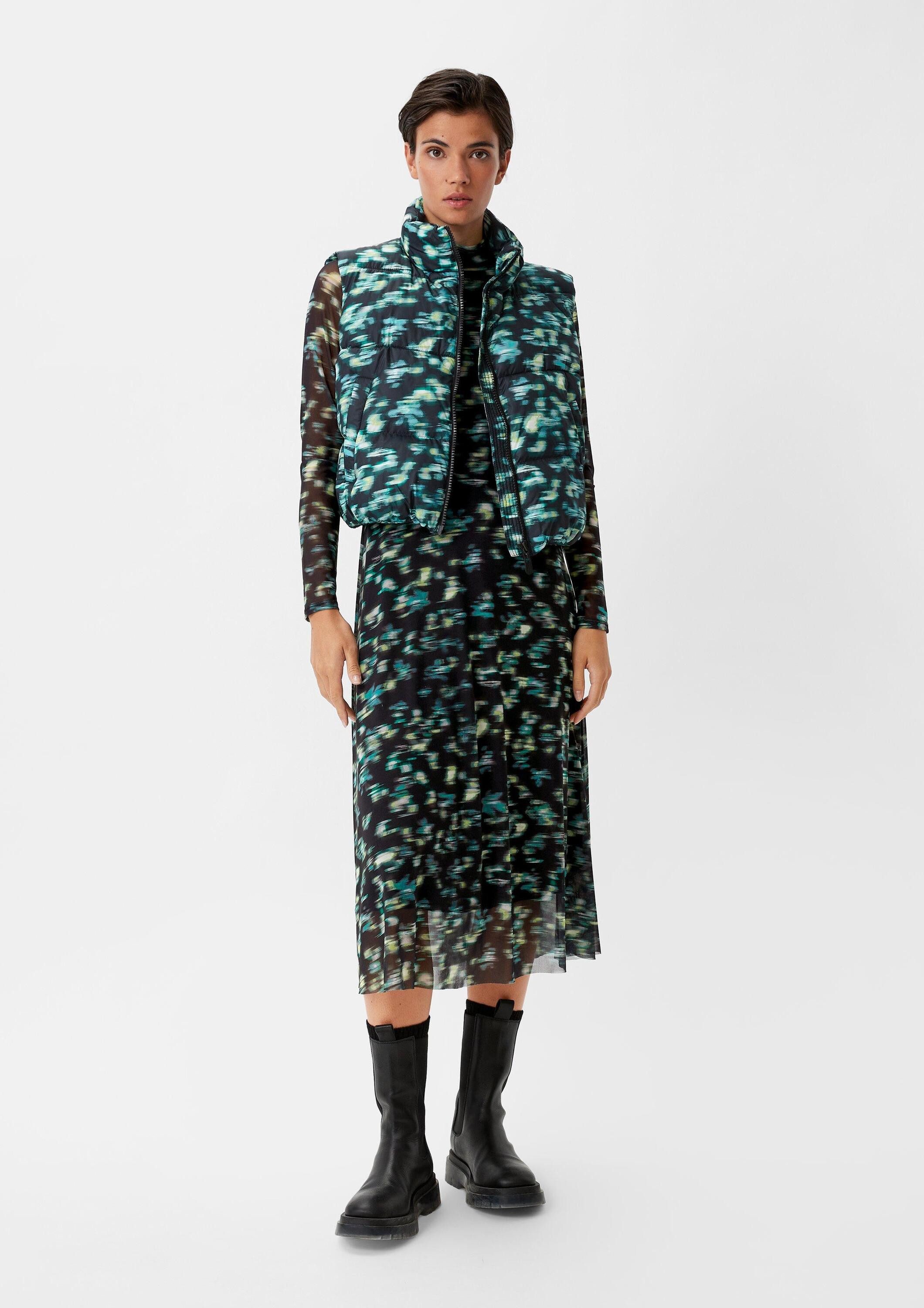 comma Midikleid Kleid Meshkleid mit Stehkragen