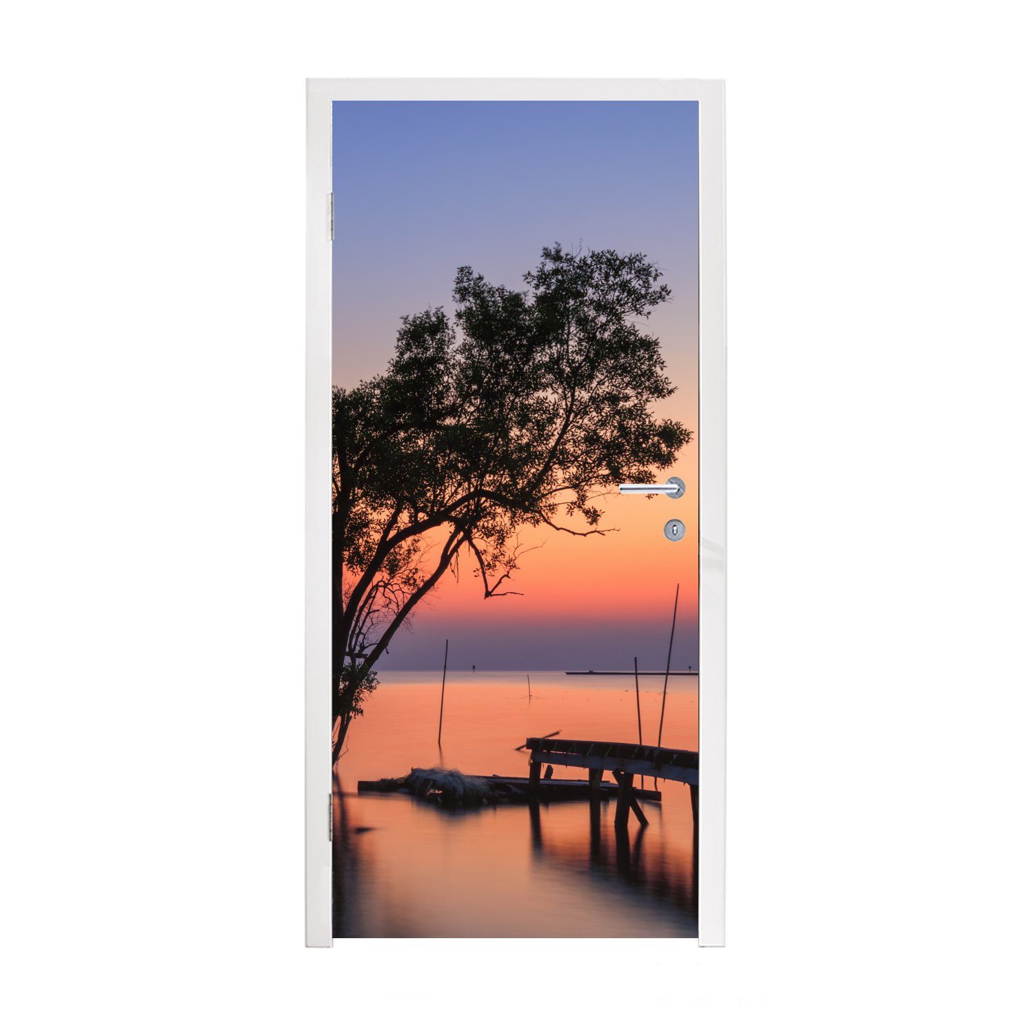 MuchoWow Türtapete Baum und romantischer Sonnenuntergang Ko Tao in Thailand, Matt, bedruckt, (1 St), Fototapete für Tür, Türaufkleber, 75x205 cm