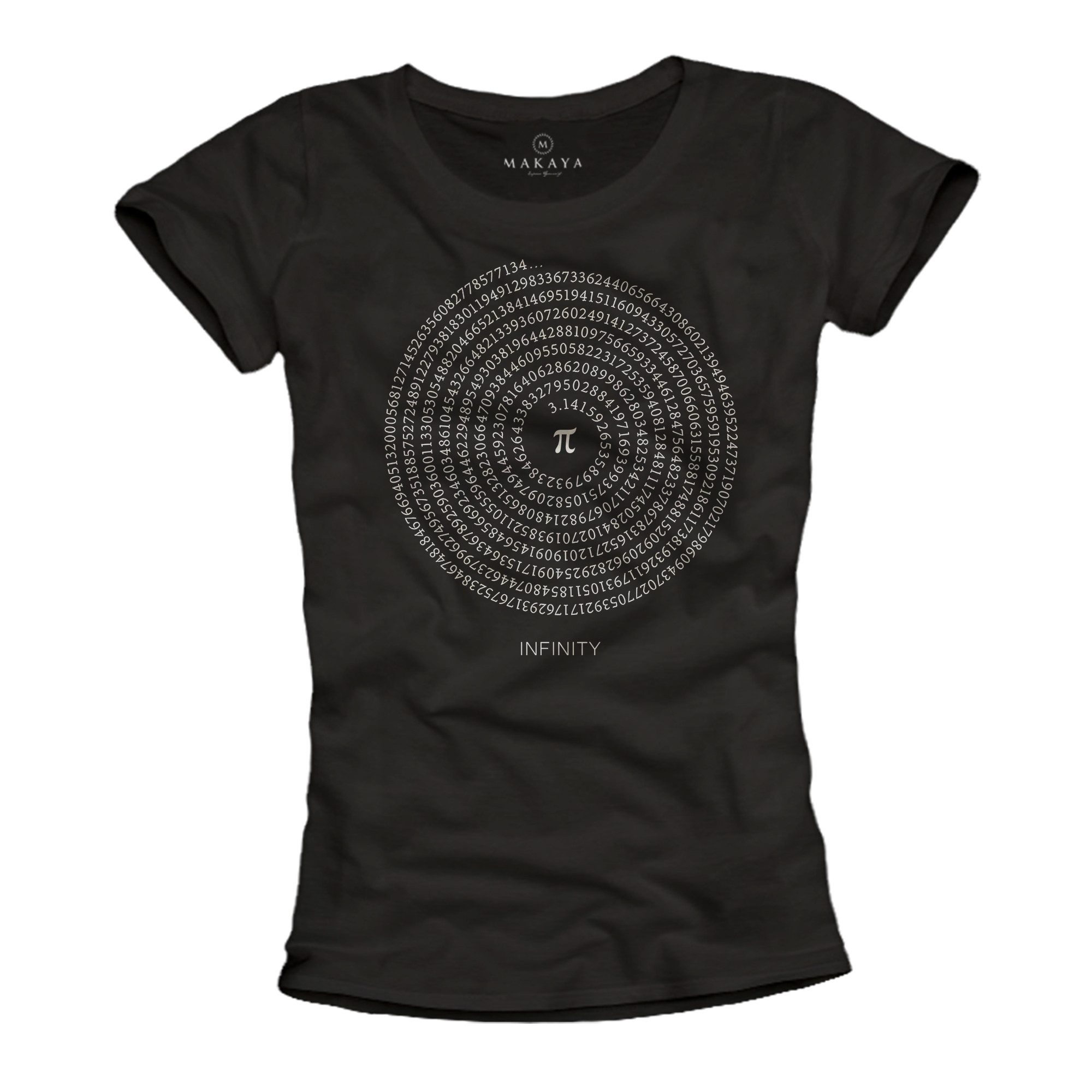 MAKAYA T-Shirt Damen Top mit Zahl Pi – Mathe & Wissenschaft Motiv für Studentinnen (Schwarz, S, M, L, XL) Baumwolle