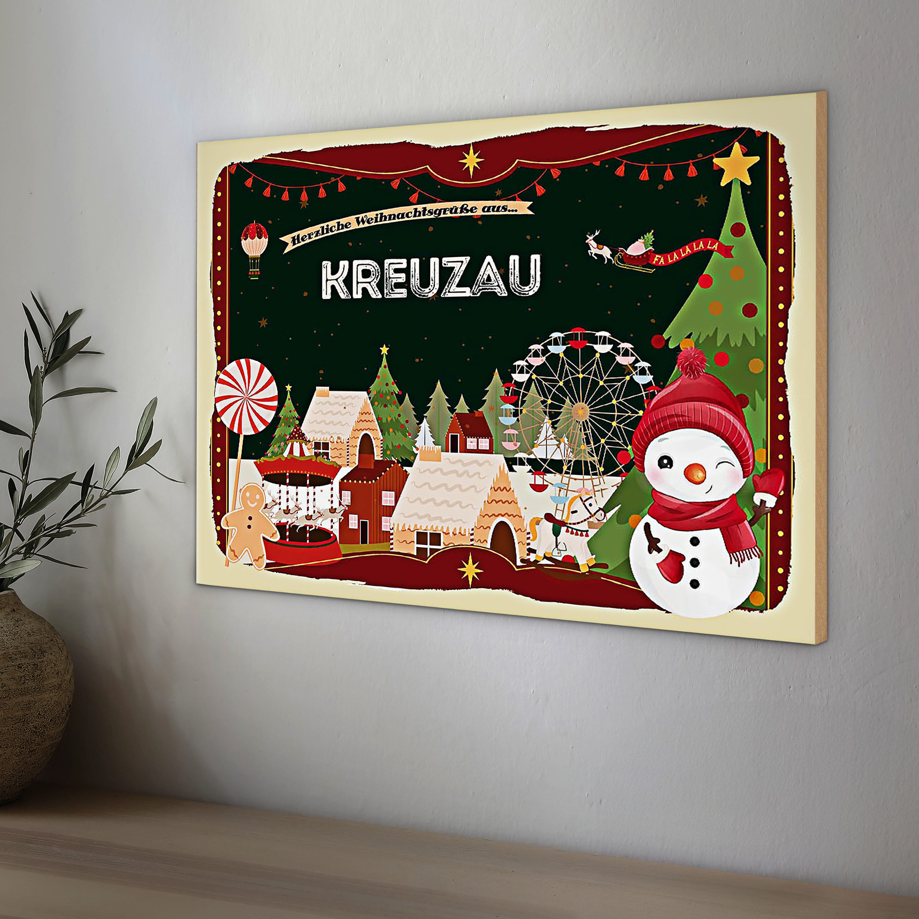 Roomando Holzbild Weihnachten Grüße aus KREUZAU 18x12cm