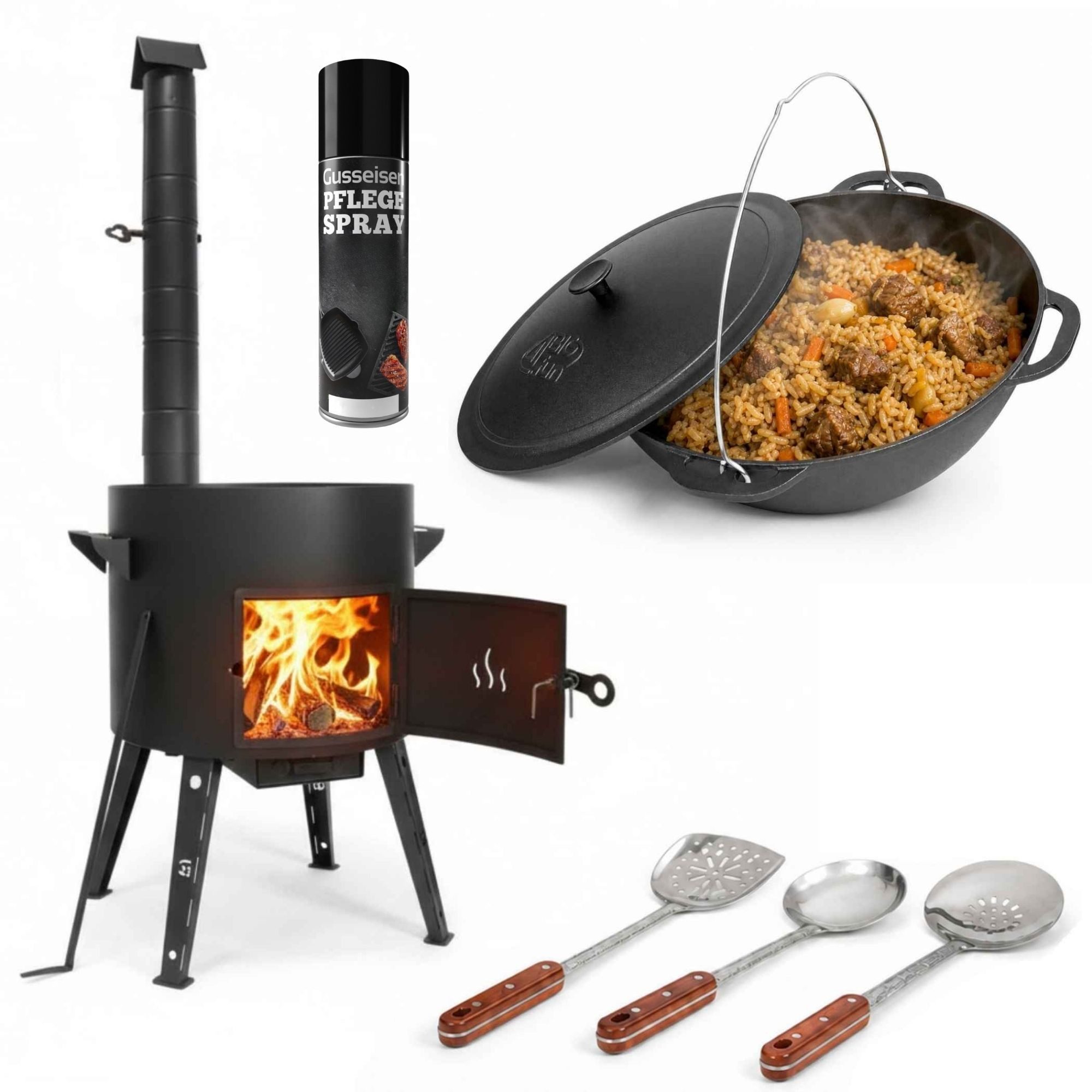 Feuerstelle Premium Gusseisen Kazan Set 15L Gusseisendeckel