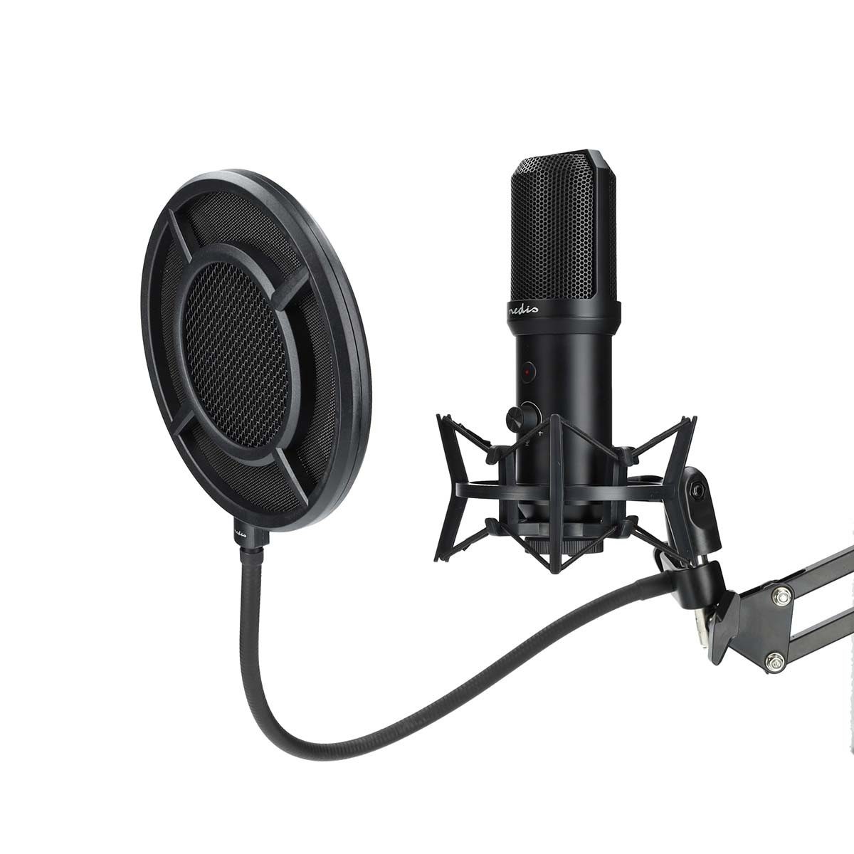 Nedis Mikrofon GSMIC410BK (1-tlg), USB Type-A, Touch Mute, Popfilter für flexible Nutzung und Streaming.