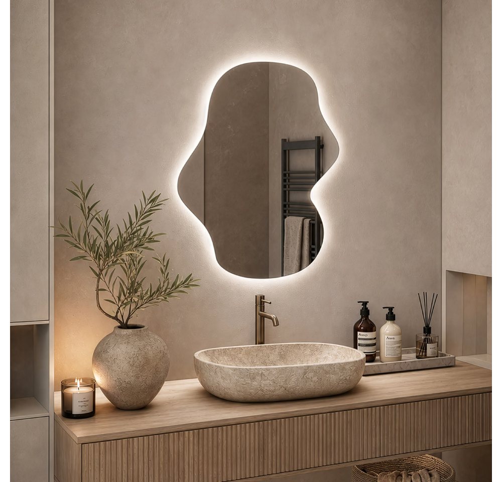HOME DELUXE LED-Lichtspiegel asymmetrisch LACE, Rahmenloser Wandspiegel, Badezimmerspiegel