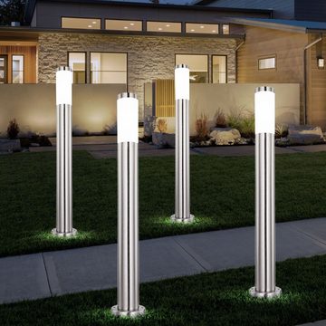 etc-shop LED Außen-Stehlampe, Leuchtmittel inklusive, Warmweiß, 4er Set LED Edelstahl Steh Lampen Garten Weg Beleuchtung