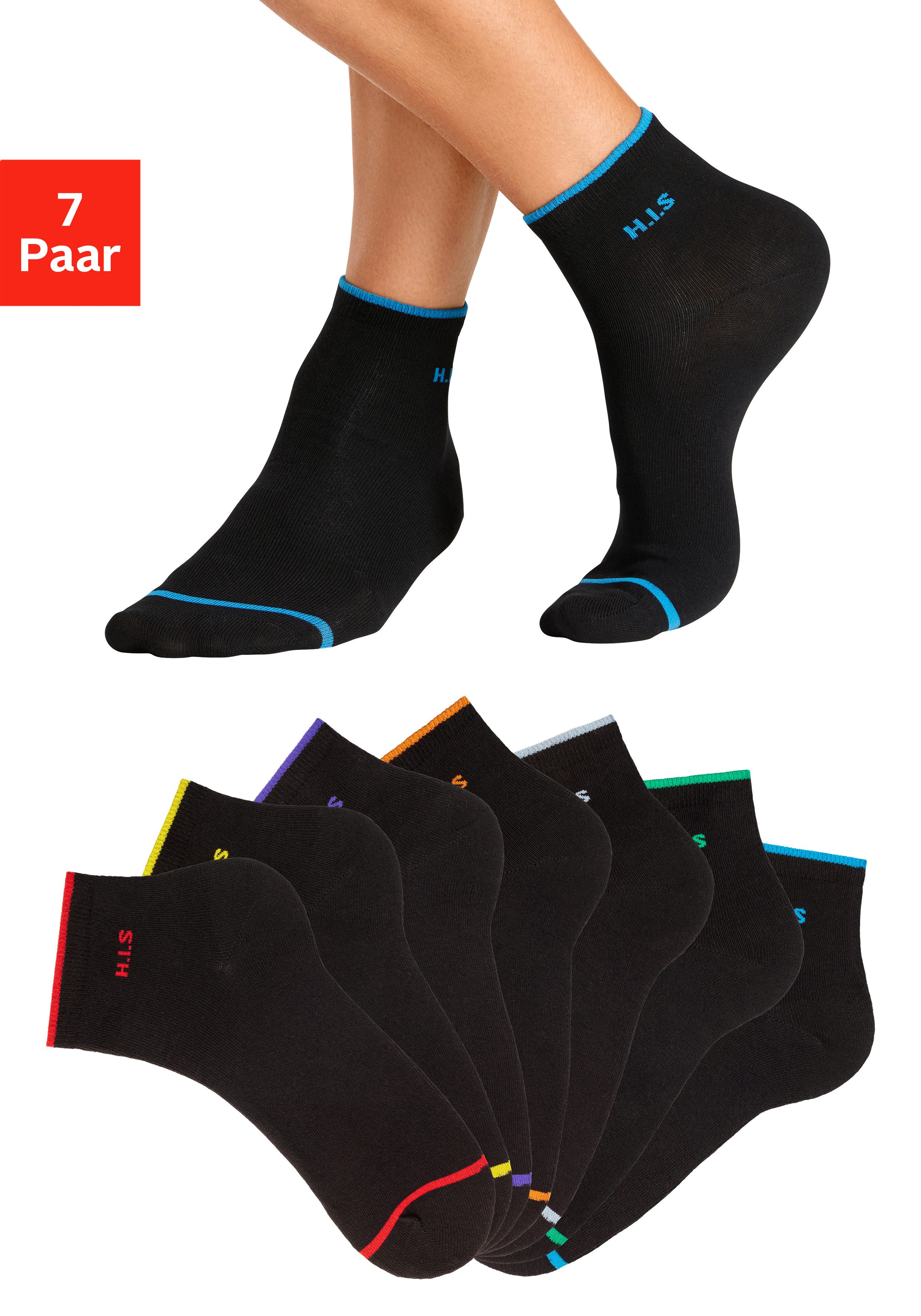 H.I.S Kurzsocken (Packung, 7-Paar) mit farbigen Bündchen