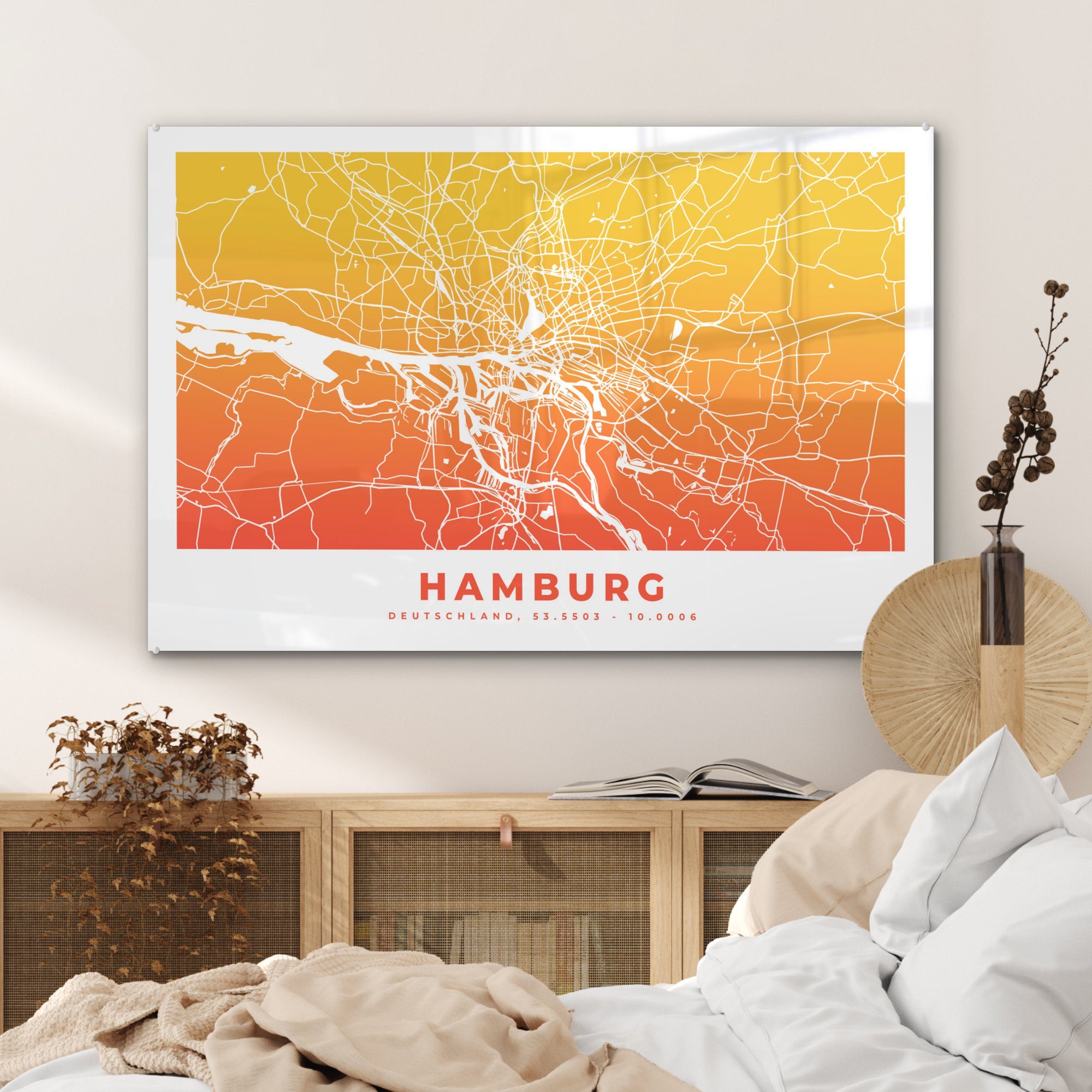 (1 Schlafzimmer Hamburg Deutschland, Acrylglasbild MuchoWow Acrylglasbilder Wohnzimmer & - Stadtplan - St),