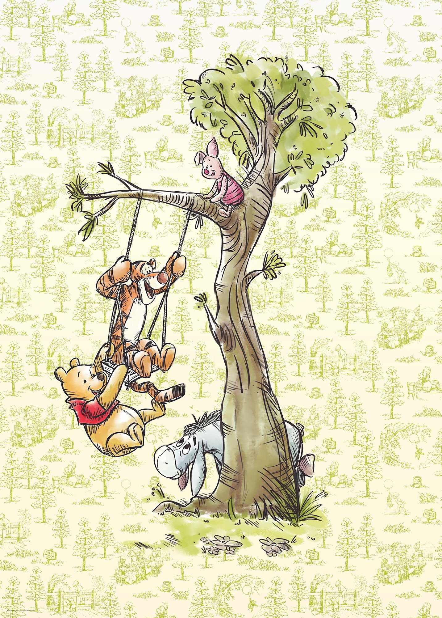 Komar Vliestapete Digitaldruck Vlies - Winnie the Pooh in the Wood - Größe 200 x 280 cm, glatt, bedruckt, Kinderzimmer